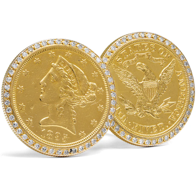 Unusual Vintage Ring with American 5-Dollar Coins and Diamonds, c. 1985
