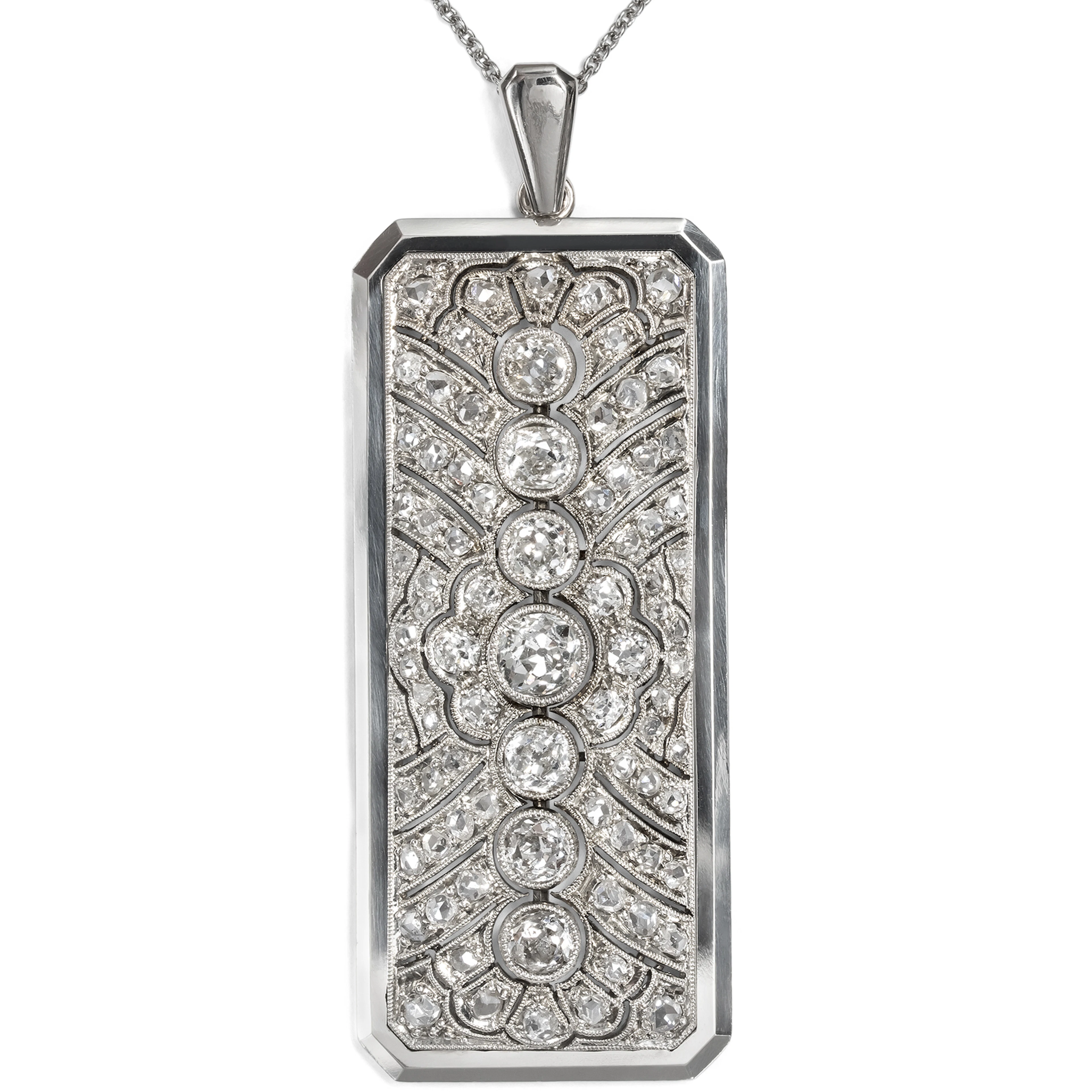 Feuerwerk der Lichtreflexe • Eleganter Anhänger des Art Déco mit Diamanten