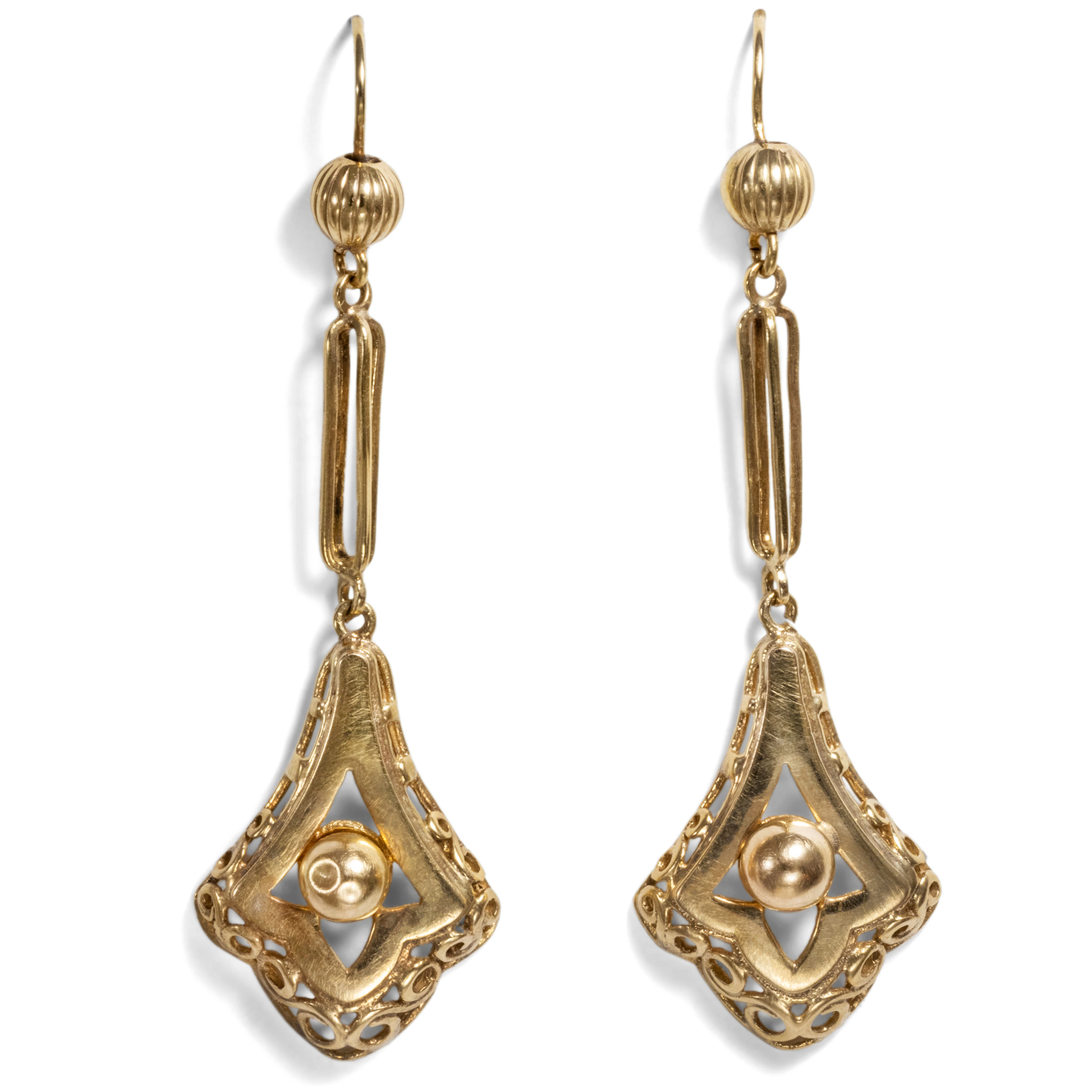 Long Vintage Victorian Style Gold Earrings, Great Britain c. 1985