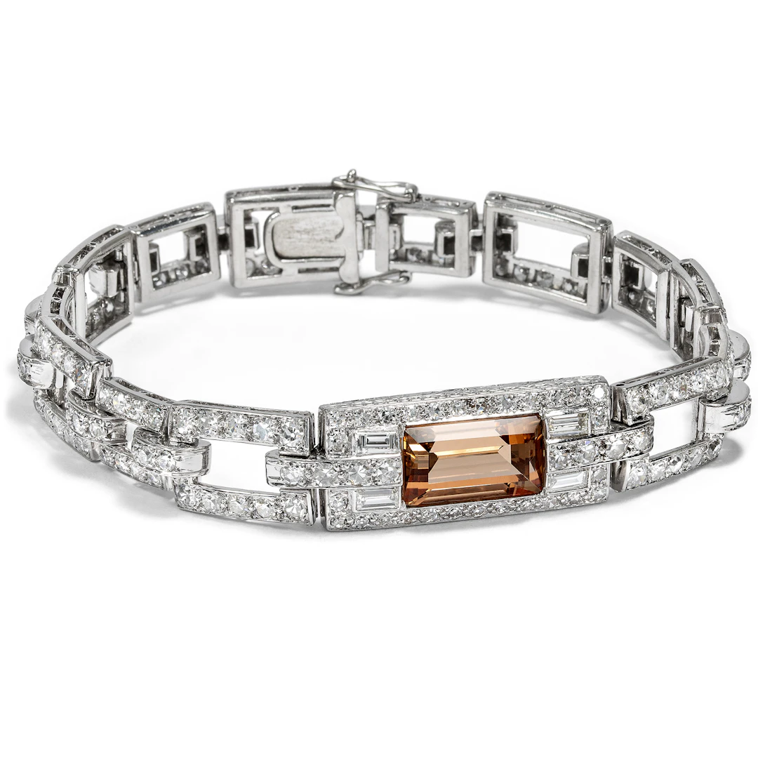 Elegant Bracelet With Diamonds & Topaz, Art Deco ca. 1930 and Later