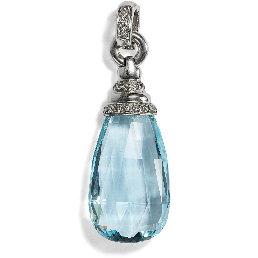 Wonderful Pendant with Aquamarine & Diamonds in White Gold, c. 1995
