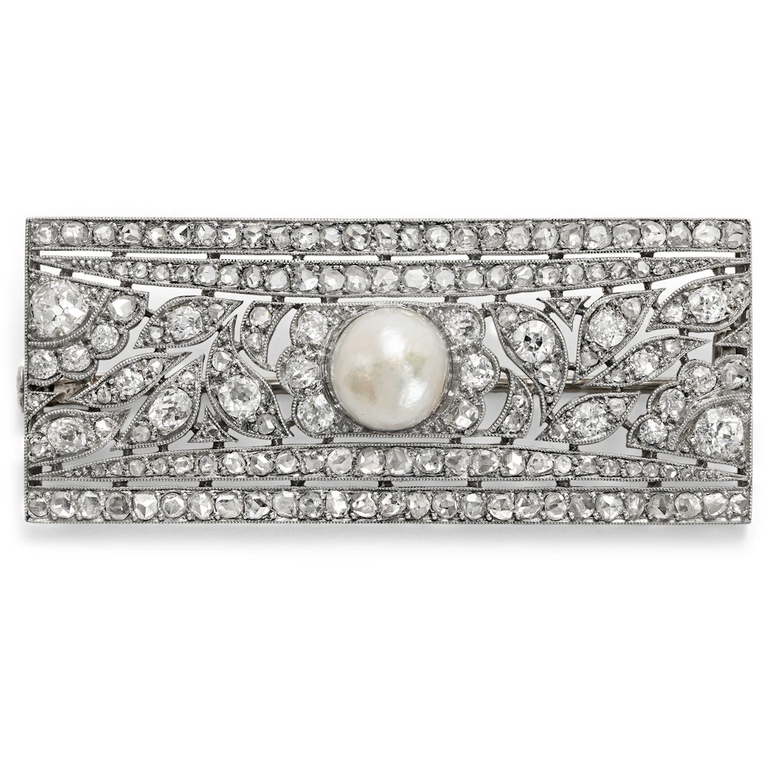 Antique Oriental Pearl and Diamond Brooch, c. 1925