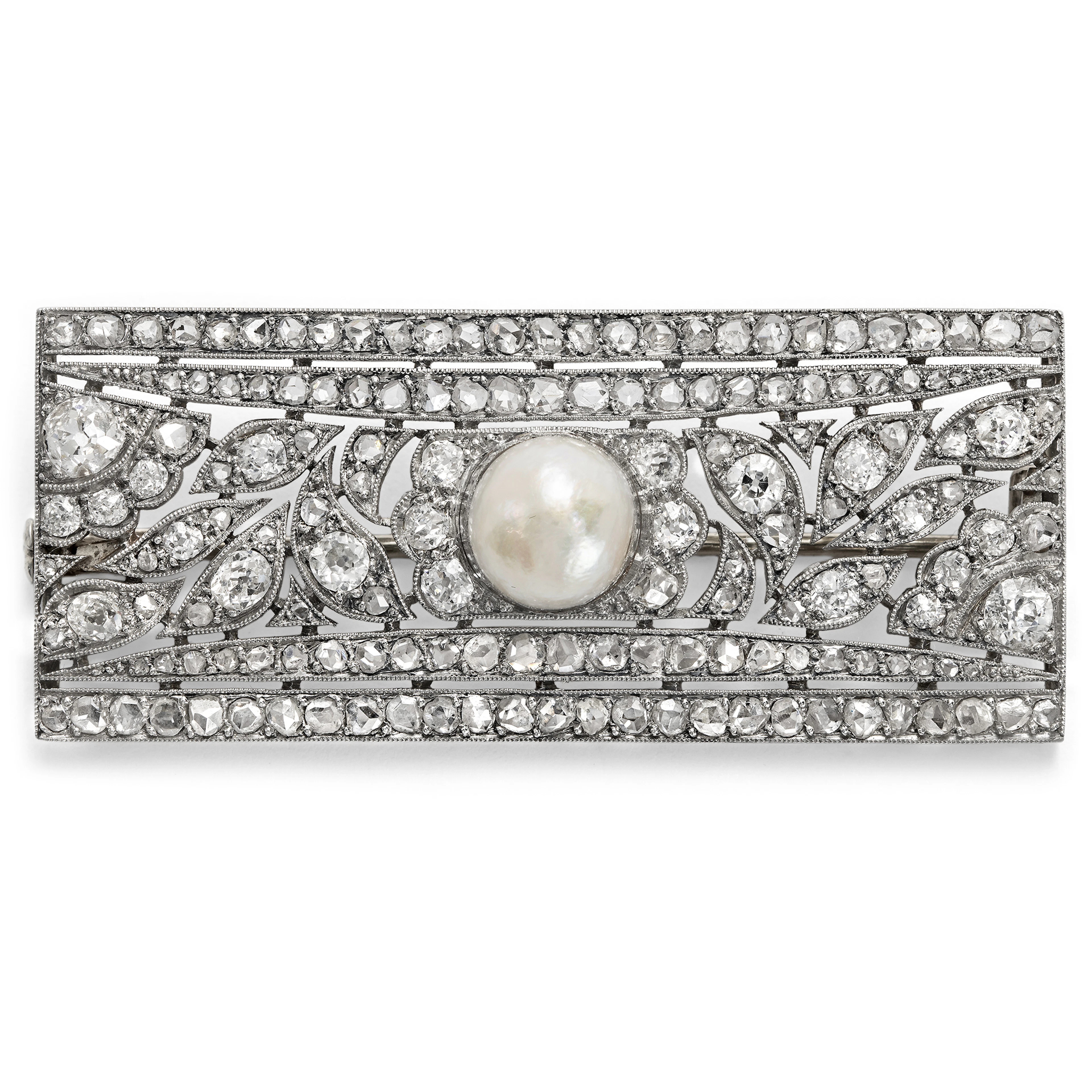 Antique Oriental Pearl and Diamond Brooch, c. 1925