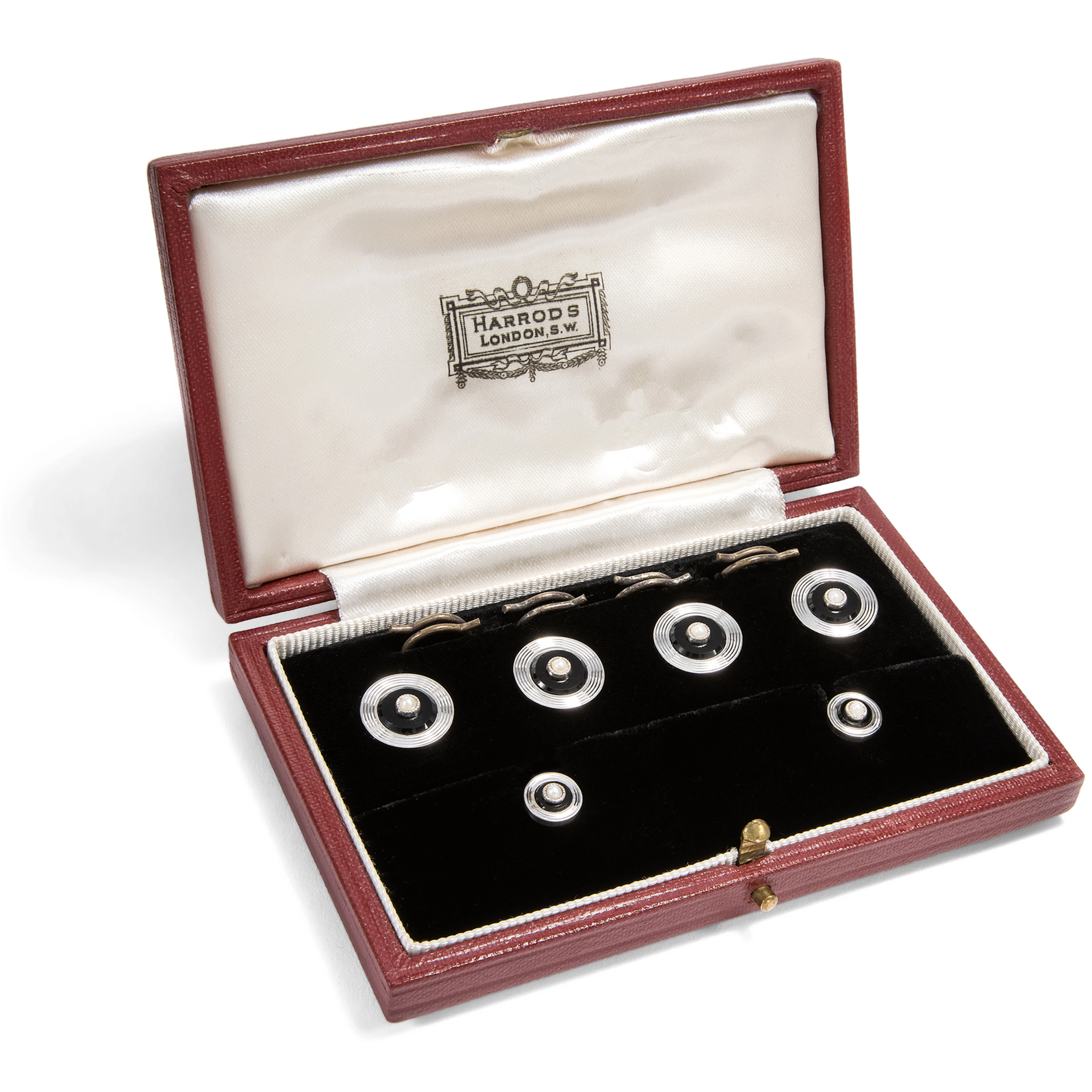 Elegant Gentlemen's Dress Set in White Gold, Onyx & Pearls From Harrods