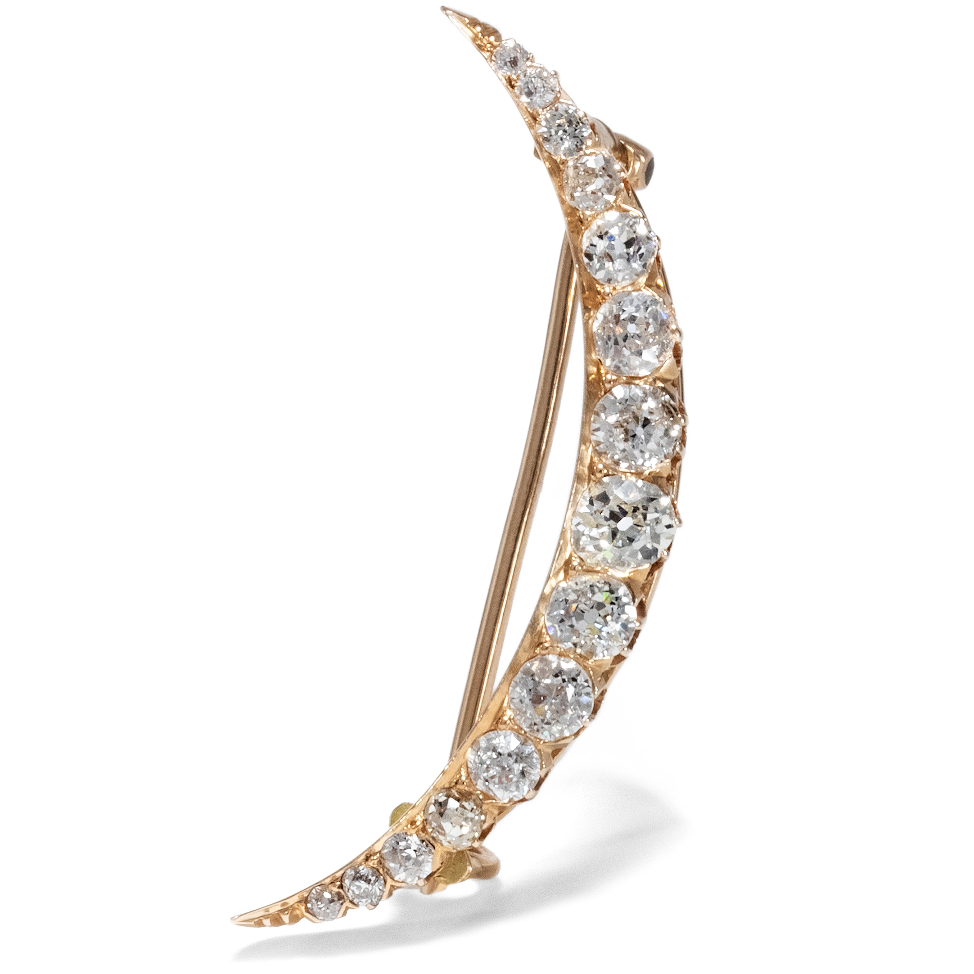 Antique Crescent Brooch with Diamonds in Rose Gold, Germany c. 1900