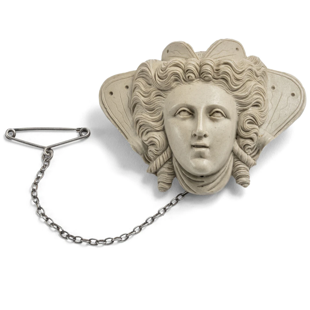 Antique "Vesuvian Lava" Cameo of Psyche Mounted as a Brooch, c. 1900