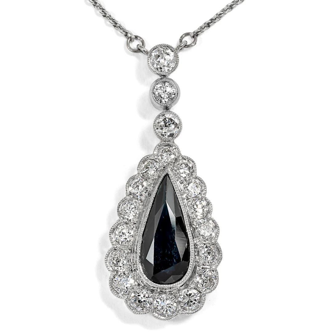Fine Art Deco Necklace With Sapphire & Diamonds in Platinum, Wilhelm
