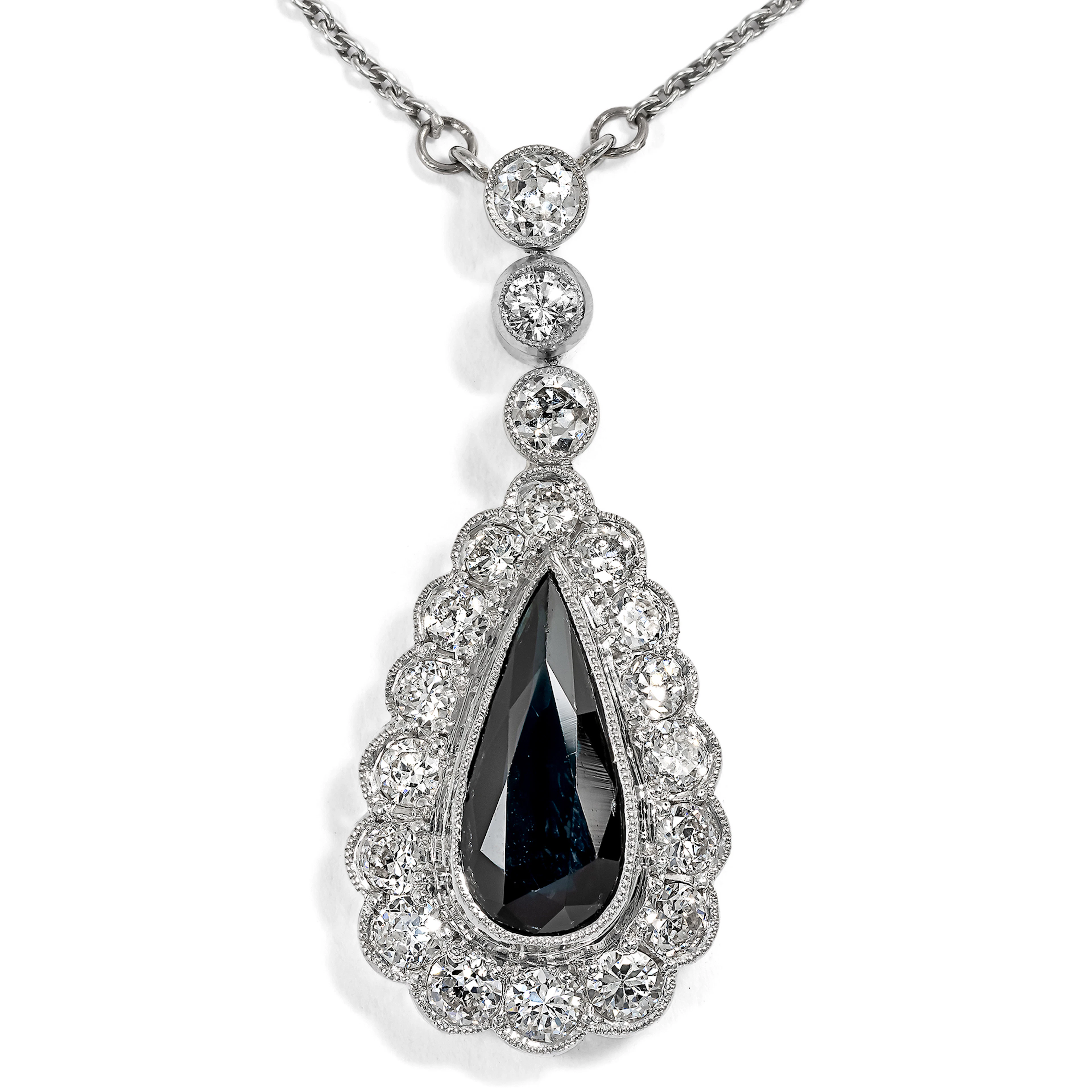 Fine Art Deco Necklace With Sapphire & Diamonds in Platinum, Wilhelm