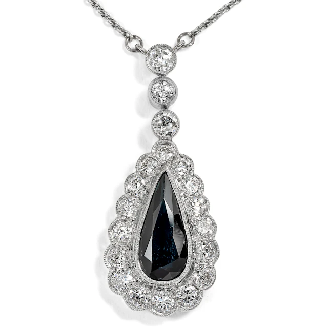 Fine Art Deco Necklace With Sapphire & Diamonds in Platinum, Wilhelm