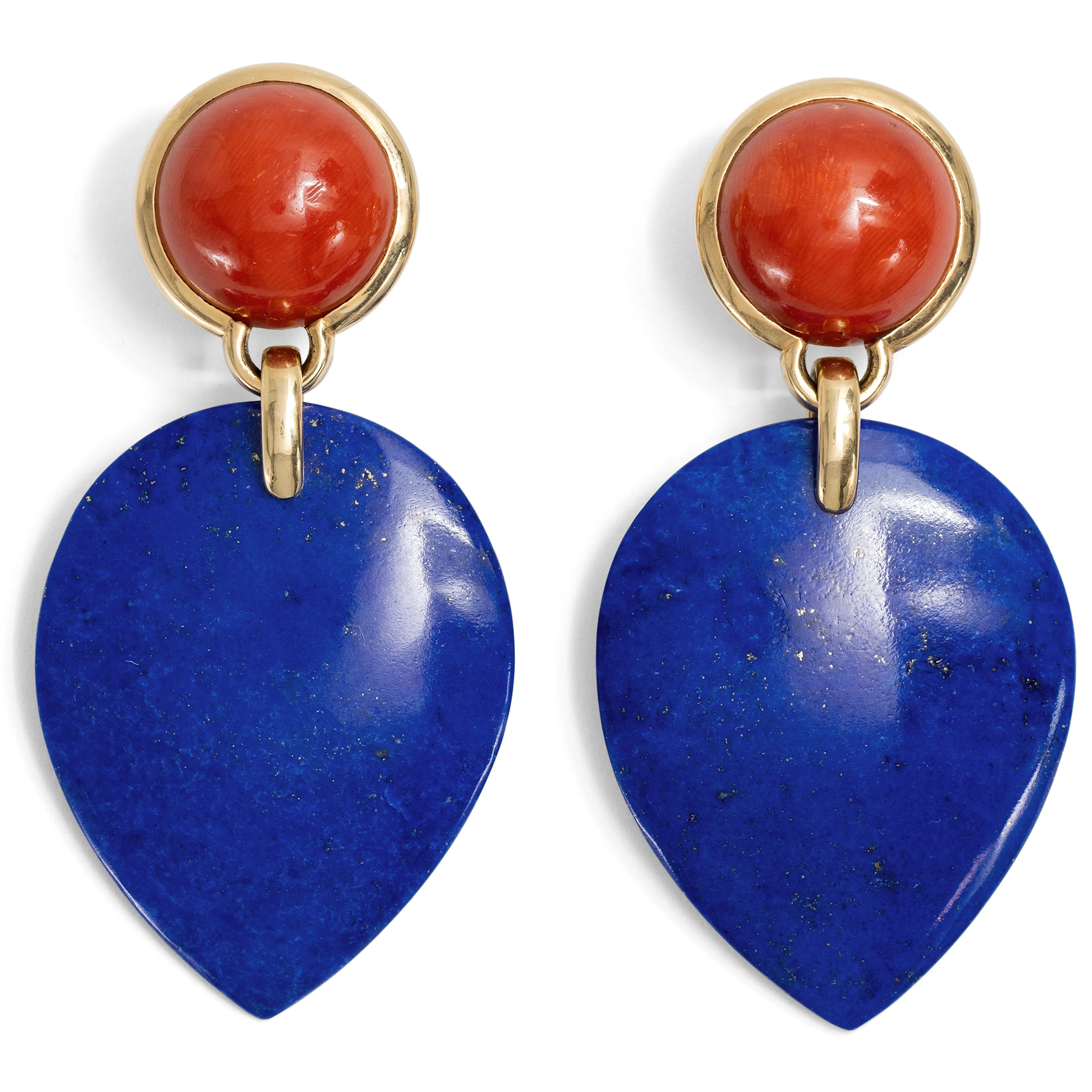 Fantastic Earrings with Coral & Lapis Lazuli by Günter Krauss, Stuttgart