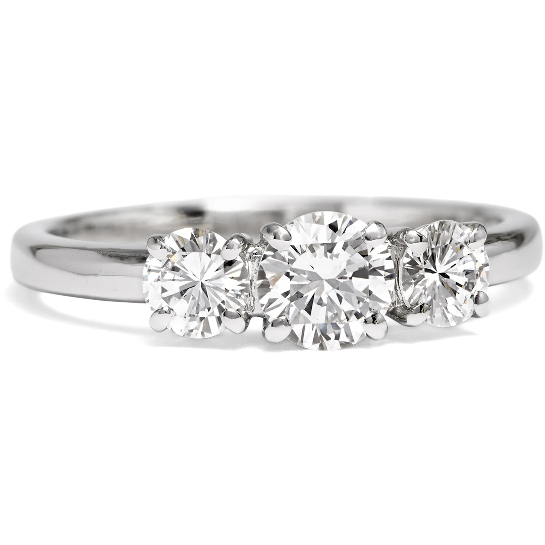 New "Trilogy" Ring with 0.94 ct Vintage Brilliant-Cut Diamonds in