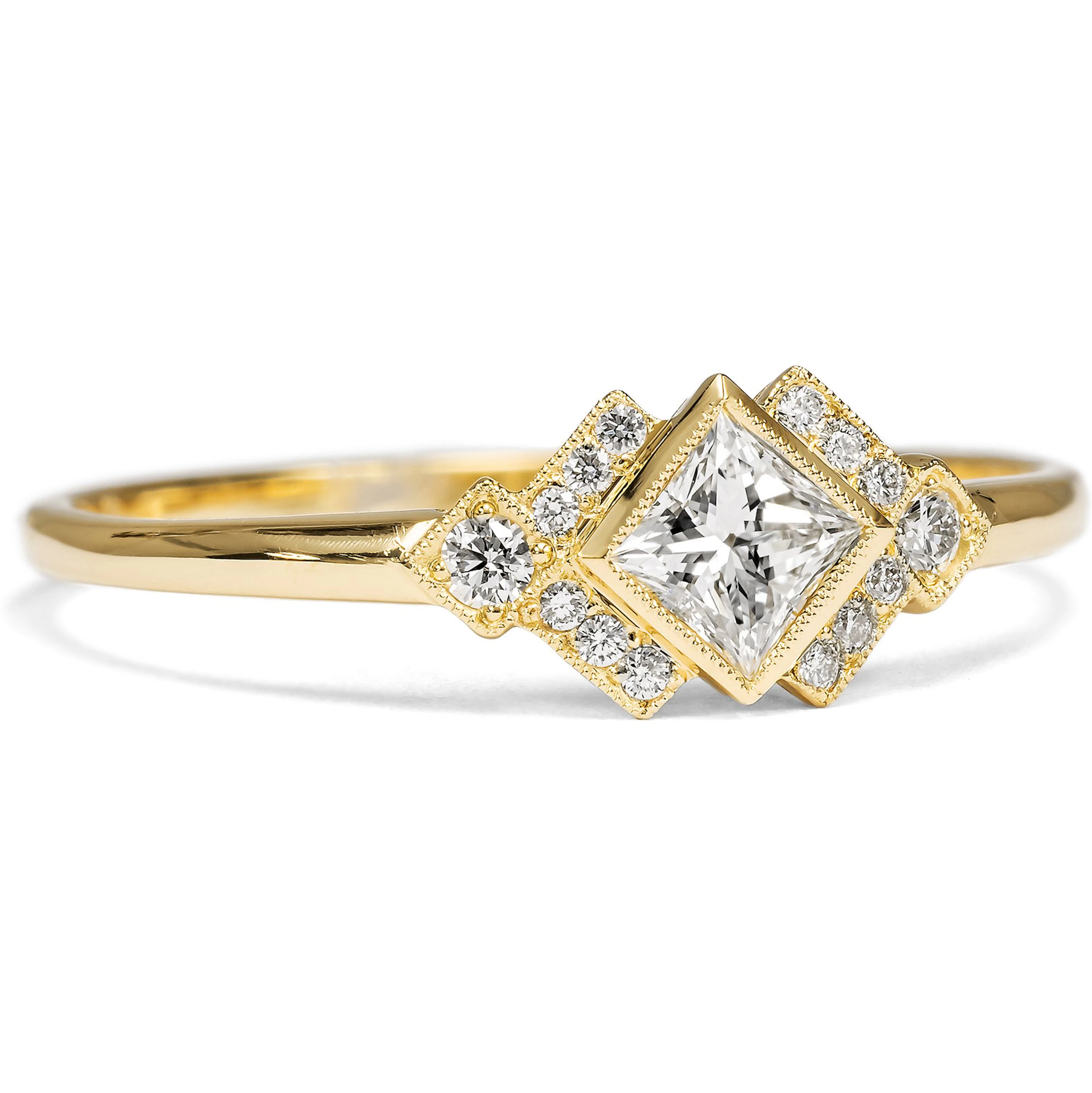 Graphic Ring with Diamonds in Yellow Gold From Our Workshop