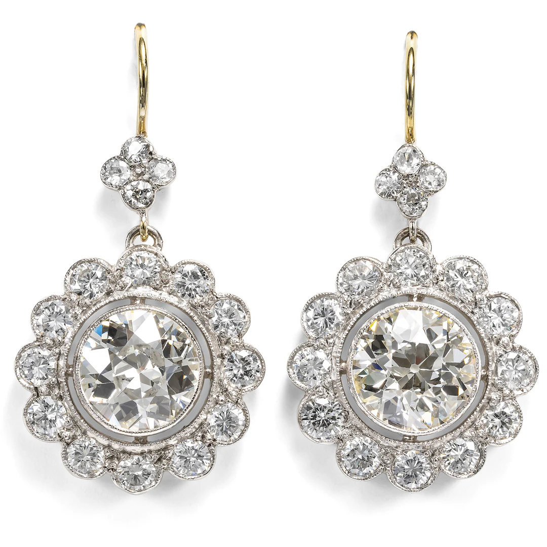 Precious Earrings with 10.35 Ct “Old European Cut” Diamonds & Brilliant-Cut