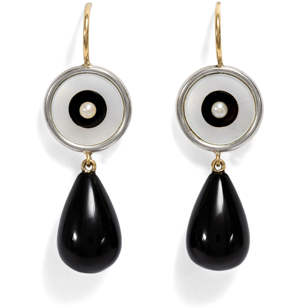 Earrings Made from Antique Cufflinks with Pearls & Onyx, From Our Workshop