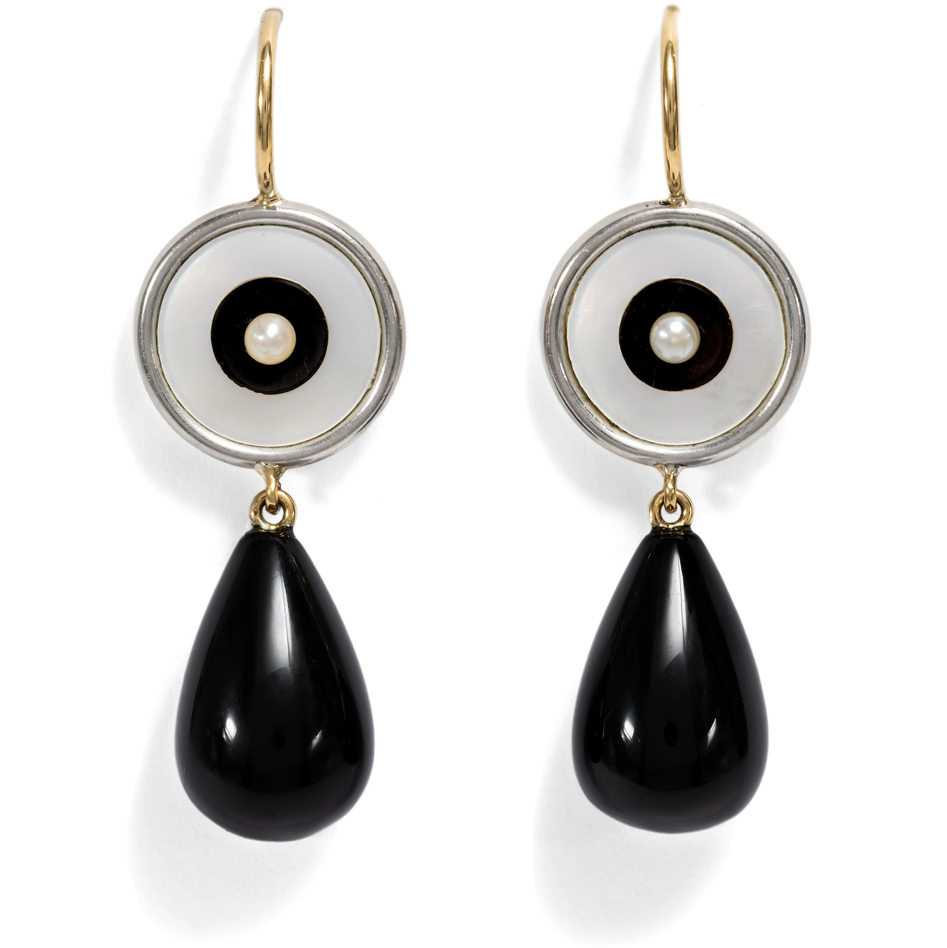 Earrings Made from Antique Cufflinks with Pearls & Onyx, From Our Workshop