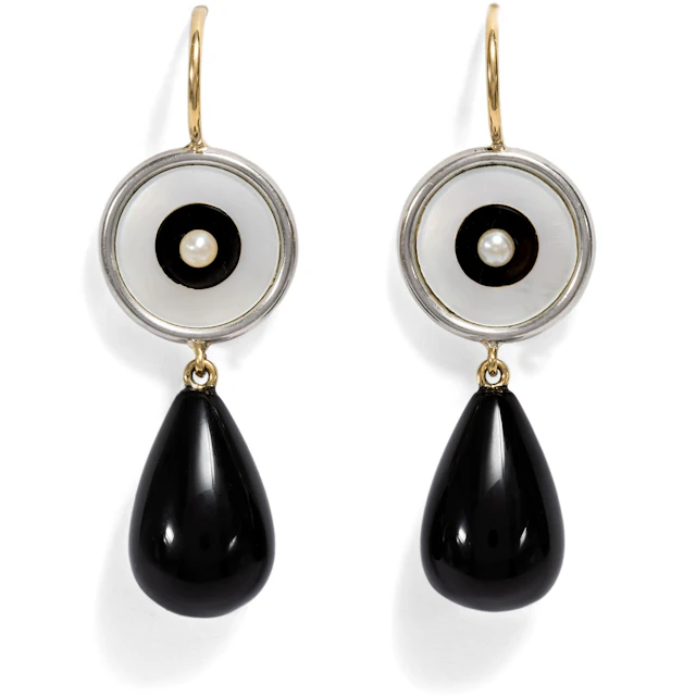 Earrings Made from Antique Cufflinks with Pearls & Onyx, From Our Workshop