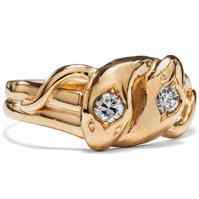 Snake Ring with two Diamonds in Rose Gold from our Workshop