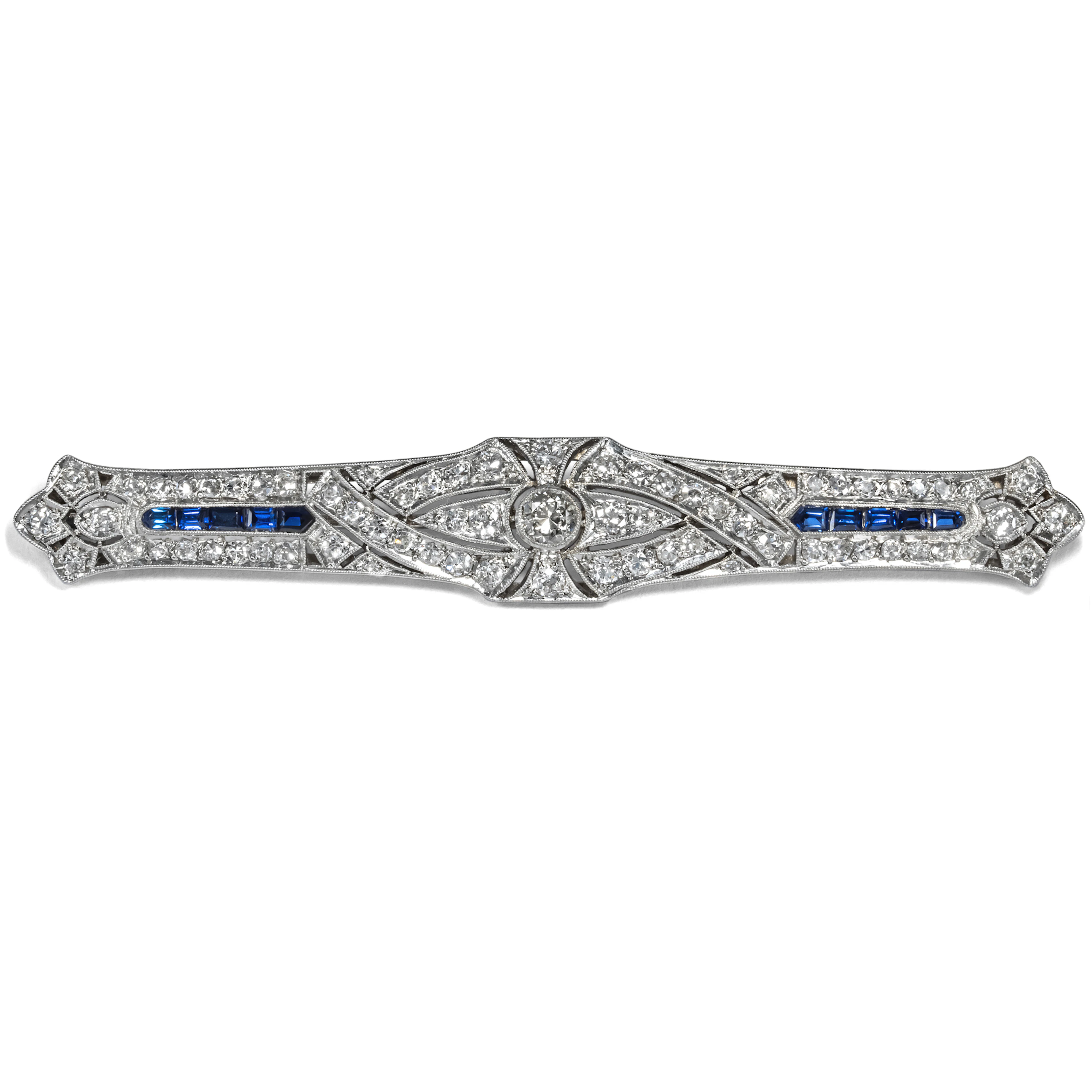 Glamorous Art Déco Brooch with Diamonds & Sapphires, c. 1930
