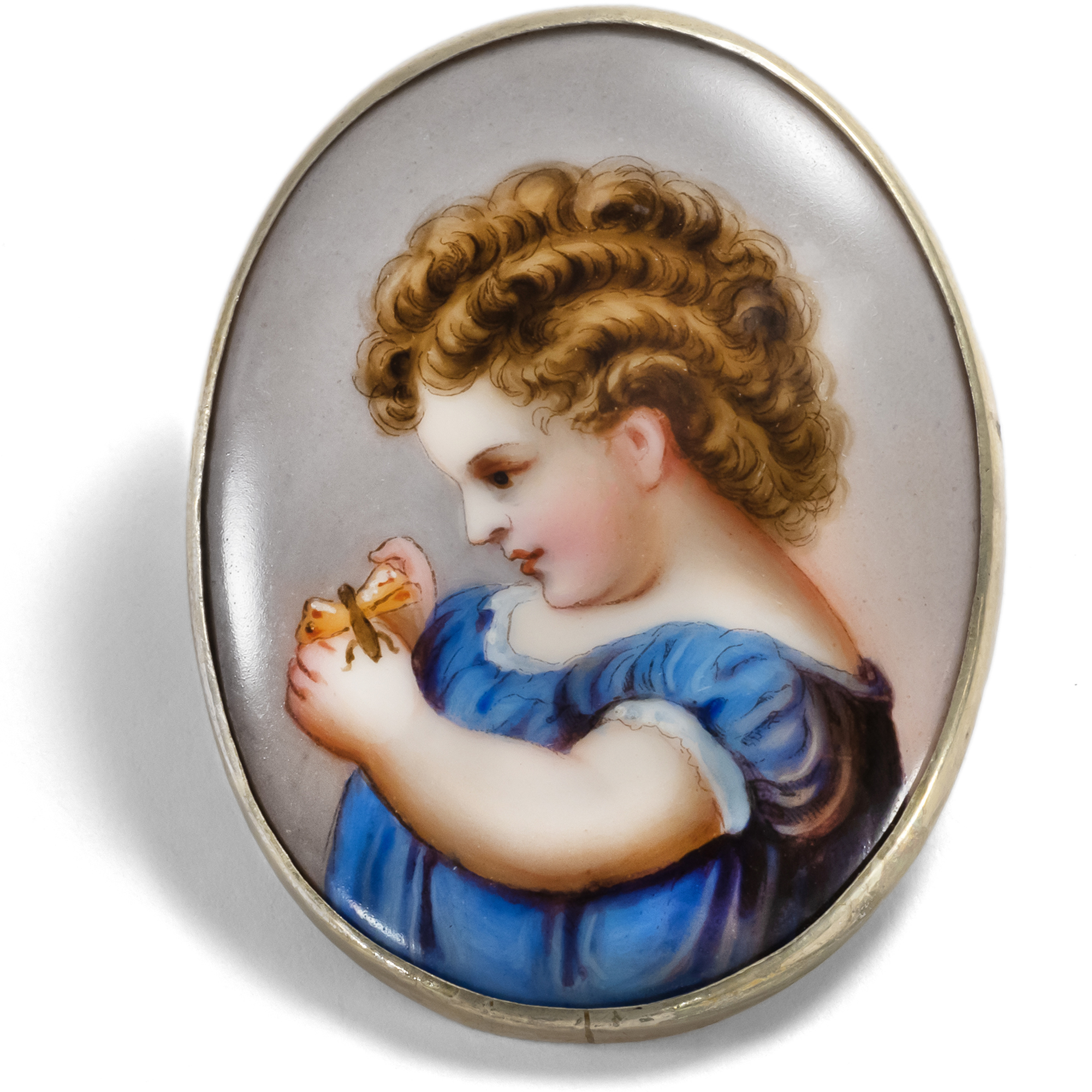 Ein Herz für Kinder • Anrührende Biedermeier-Brosche mit Porzellanmalerei