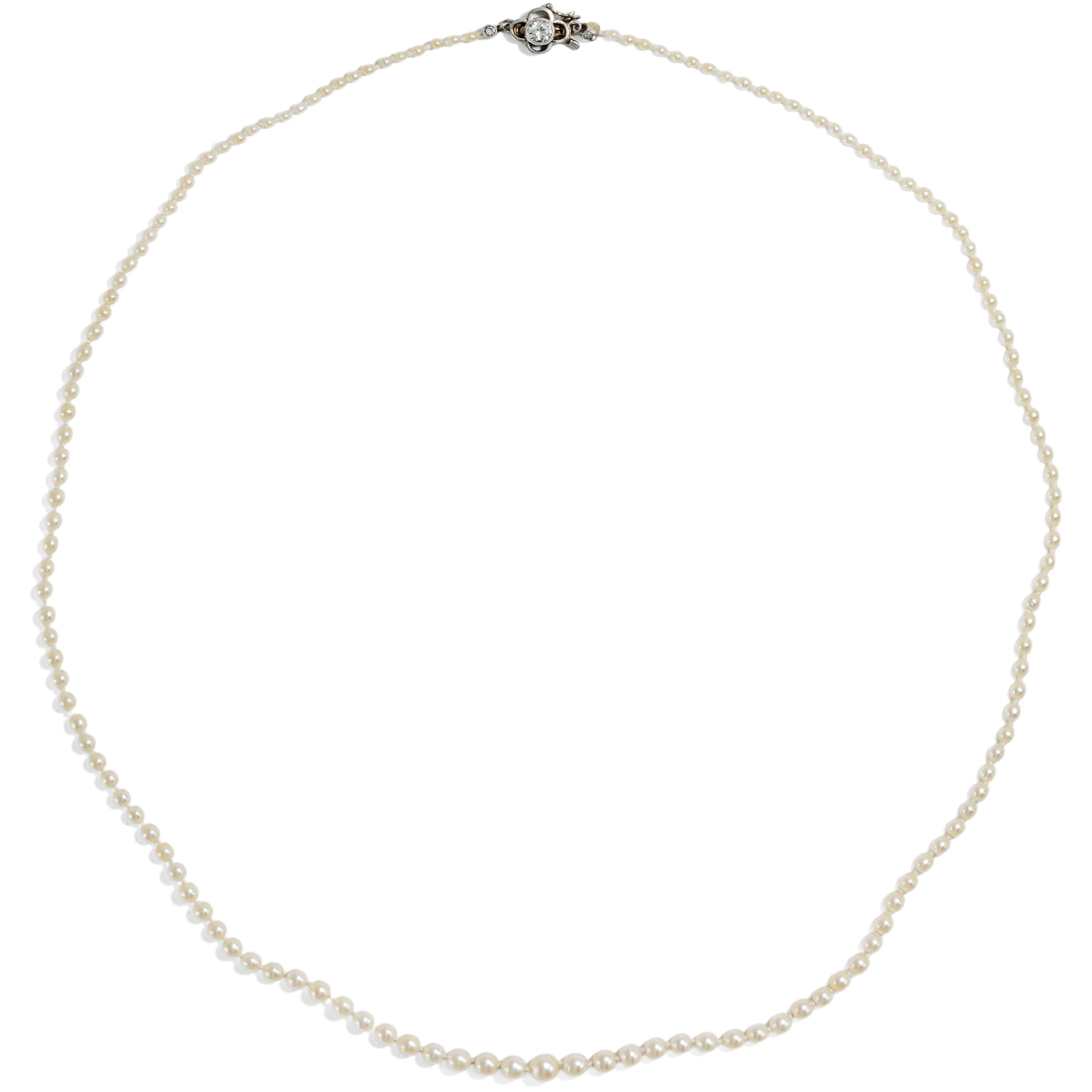 Antique "Collier Chute" Made of Natural Pearls with Diamond Clasp, c. 1920