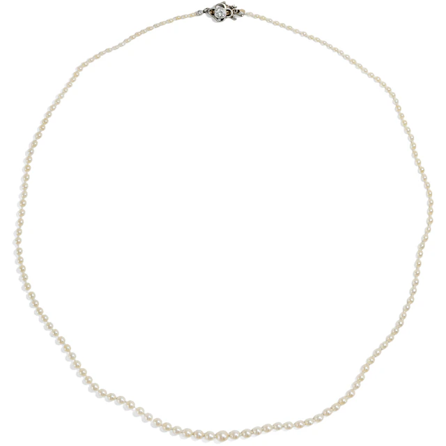 Antique "Collier Chute" Made of Natural Pearls with Diamond Clasp, c. 1920