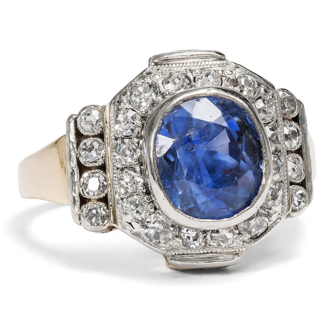 Markante Erscheinung • Antiker Ring mit Saphir & Diamanten in Gold