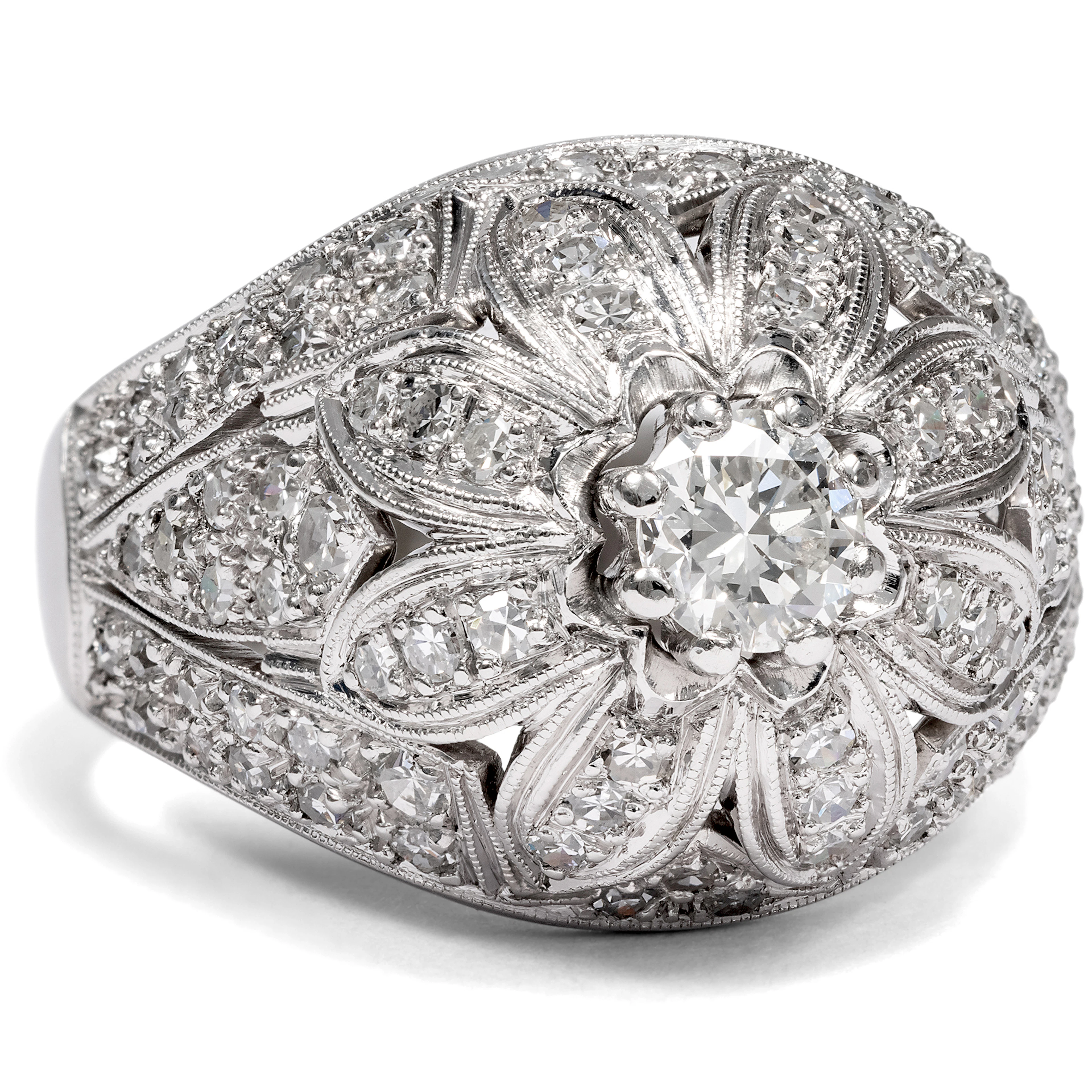 Elegant Midcentury Dome Ring with Diamonds in Platinum, c. 1950s