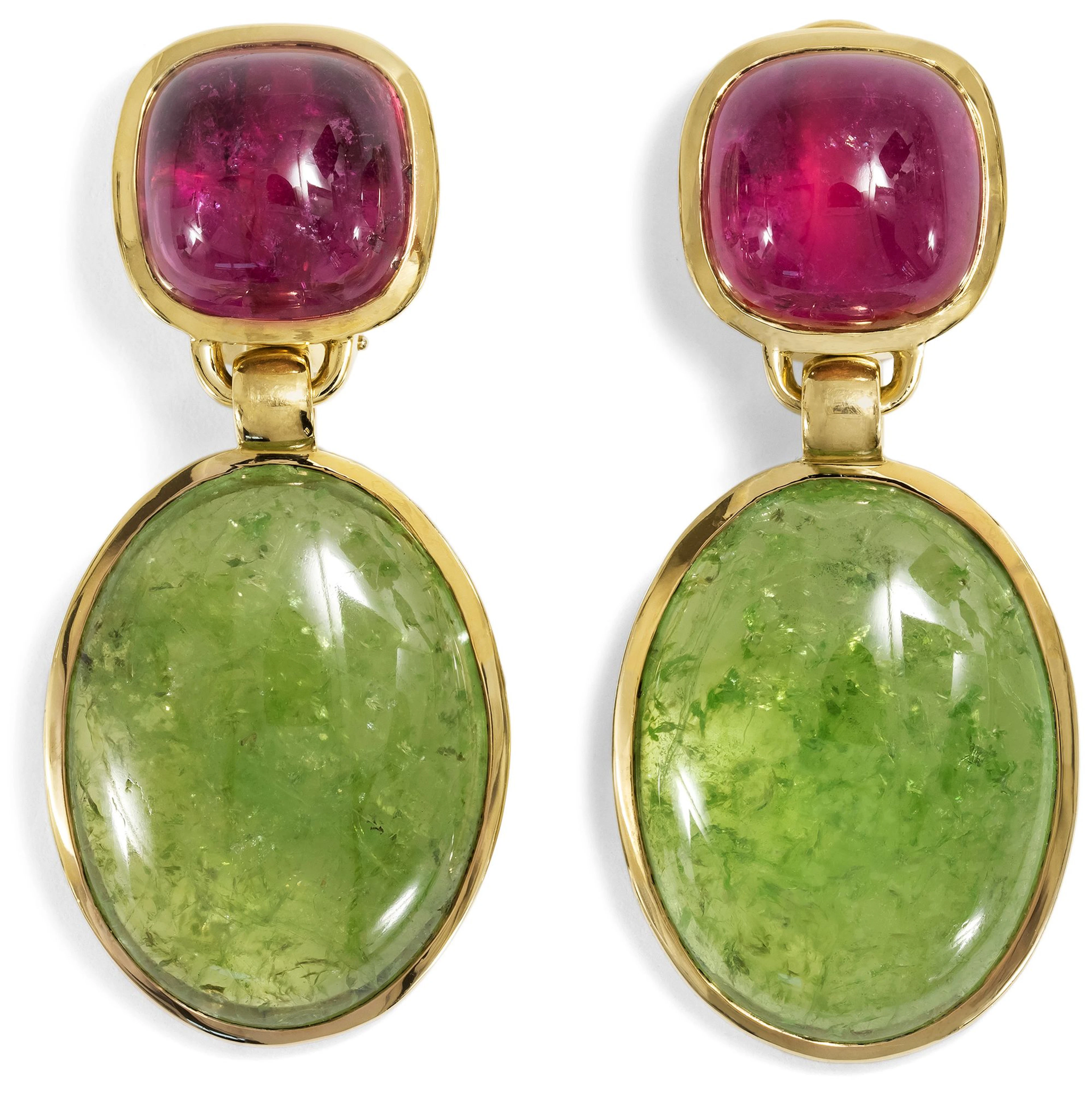 Fabulous Earrings with Rubellite & Grossular by Günter Krauss, Stuttgart