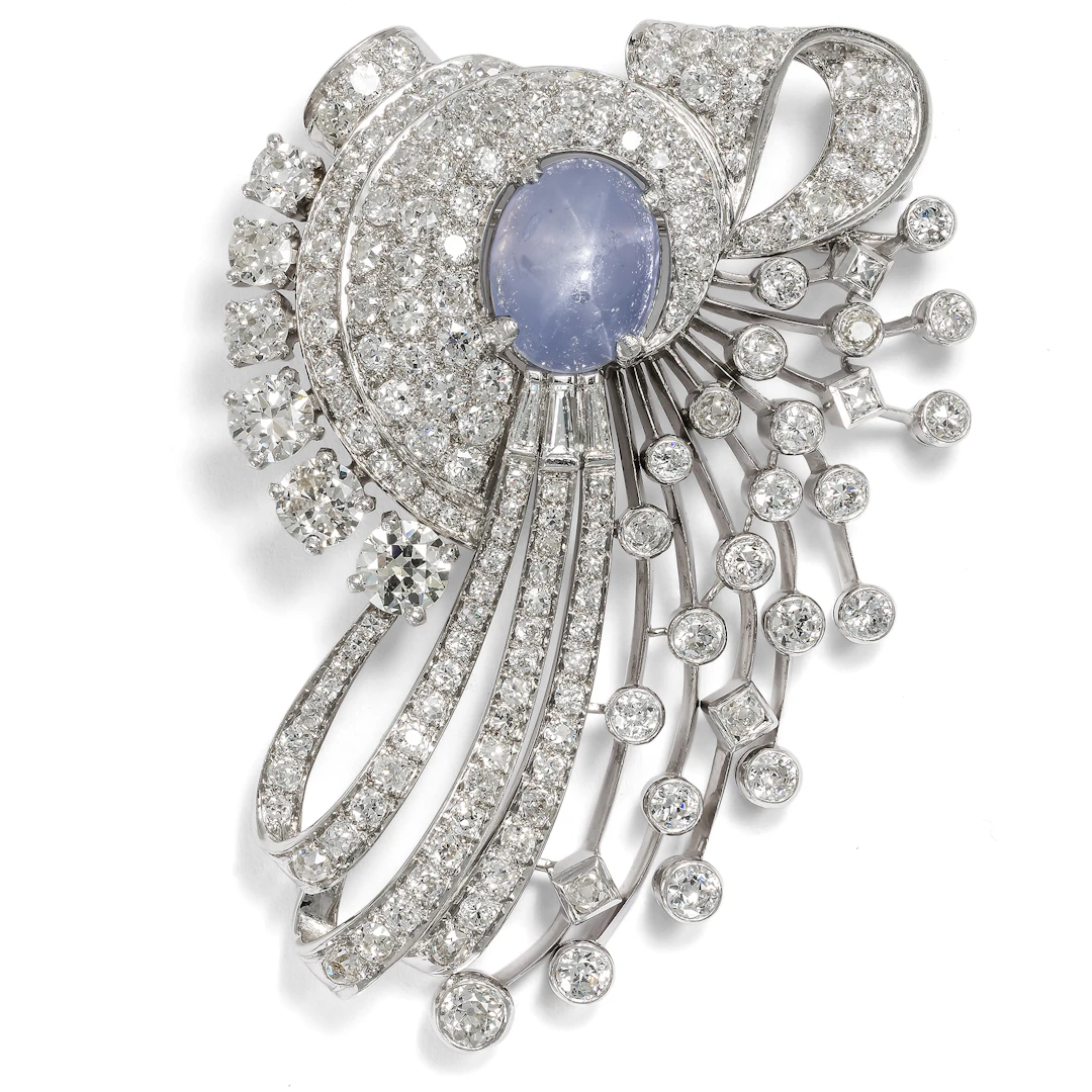 Luxurious Art Deco Pendant/Brooch with Star Sapphire & Diamonds, c. 1940