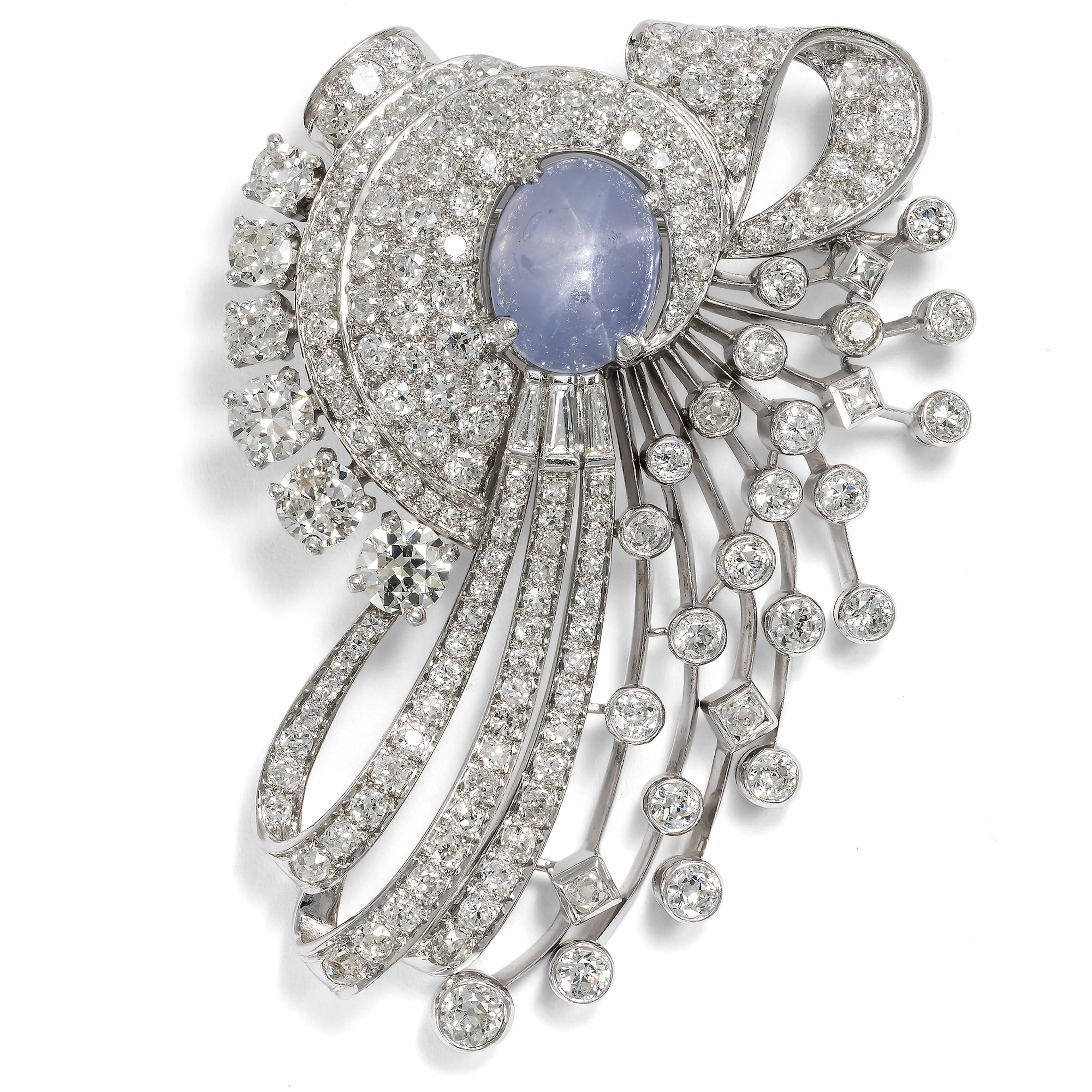 Luxurious Art Deco Pendant/Brooch with Star Sapphire & Diamonds, c. 1940