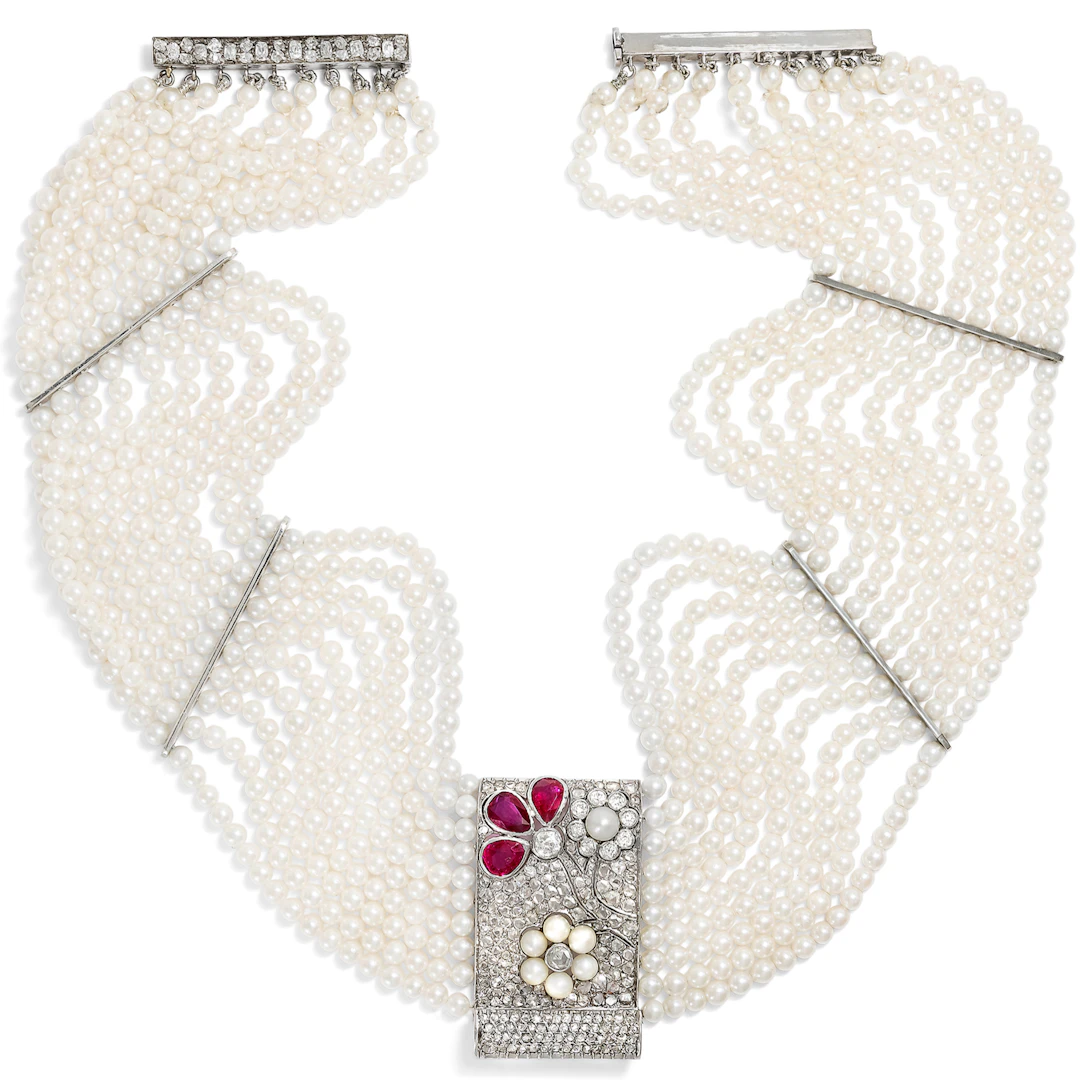Precious "Collier-de-Chien" From an Art Deco Ruby & Diamond Clip