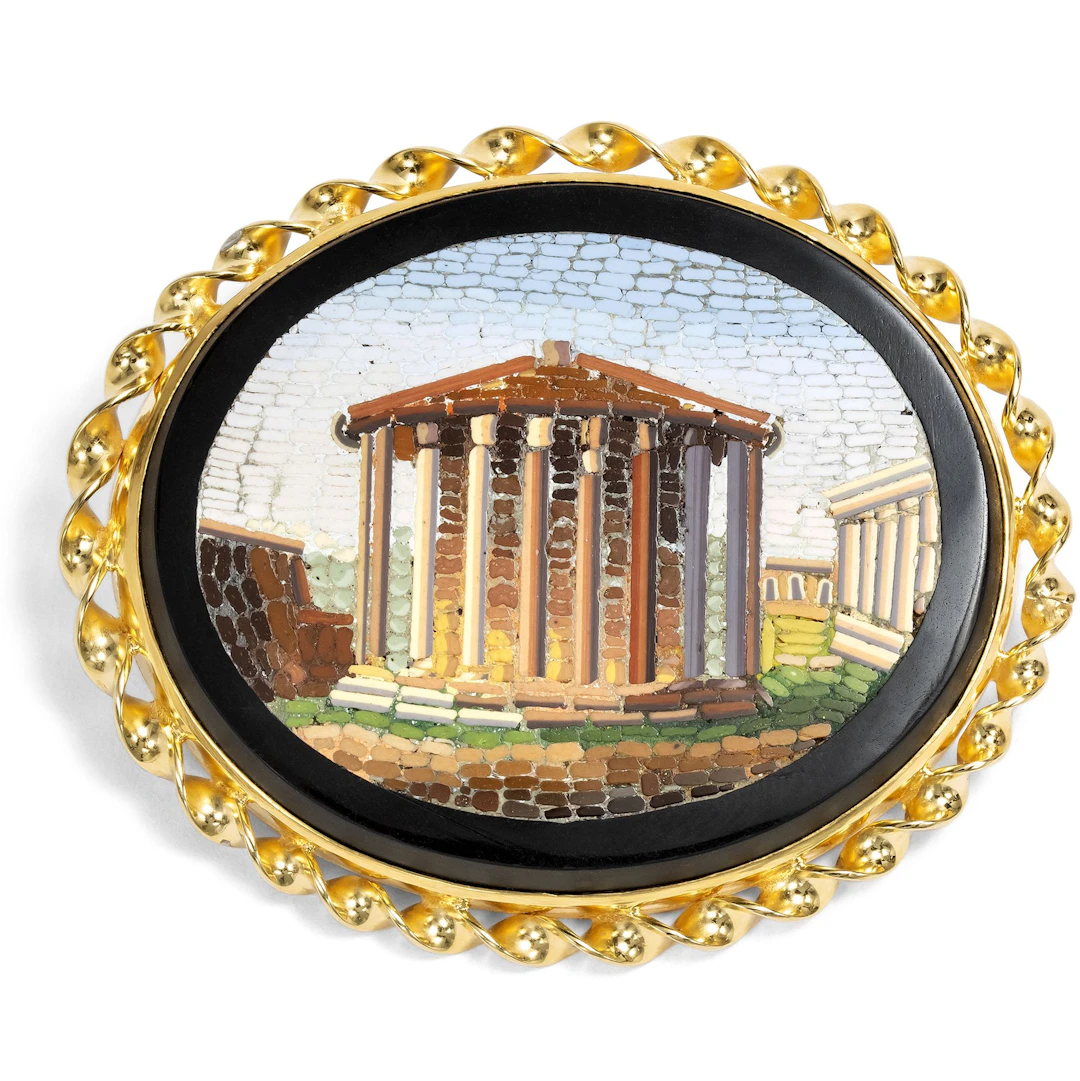 Antique micromosaic of the Forum Boarium in a gold-plated silver frame