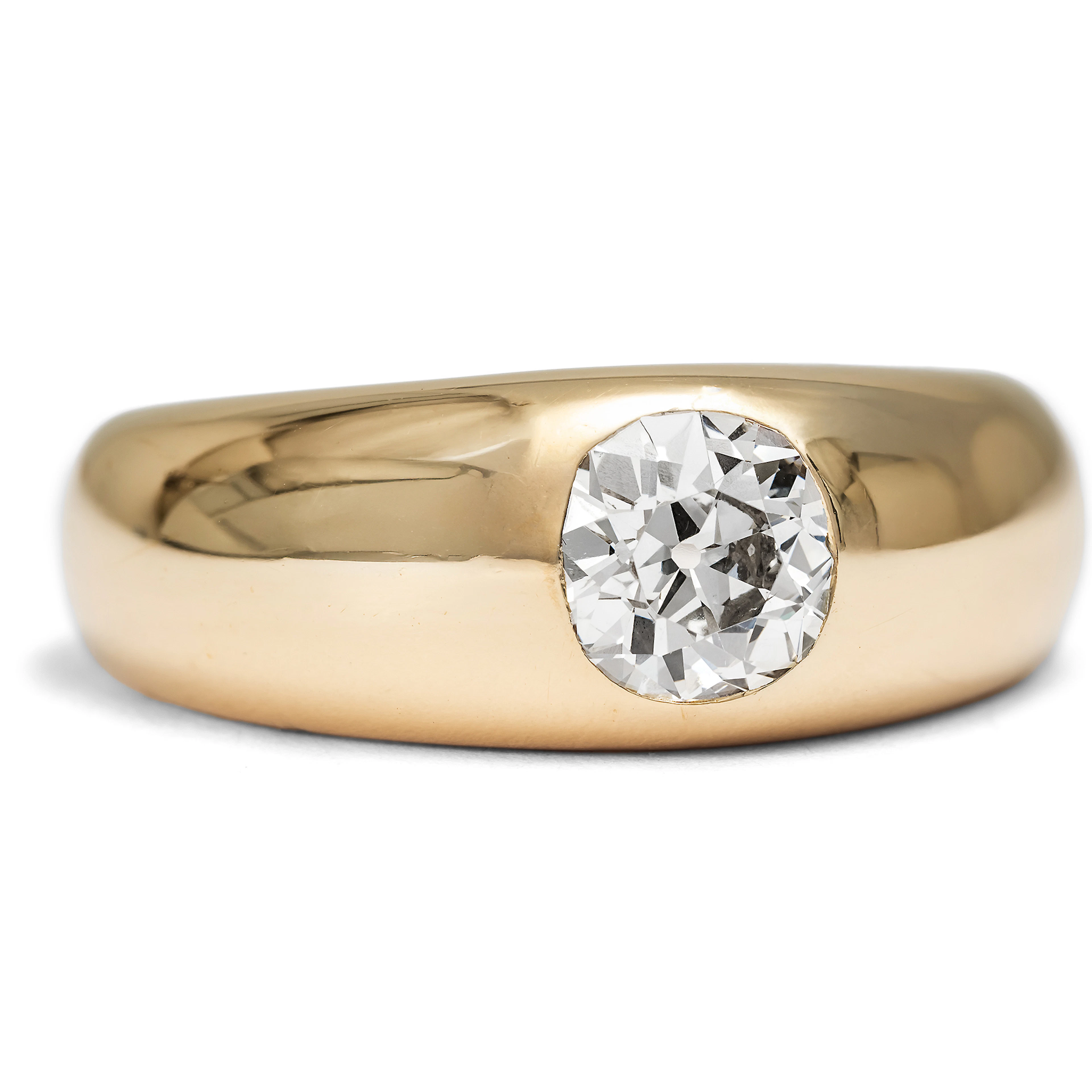 Elegant vintage band ring in gold with 0.95 ct old-cut diamond, 2nd