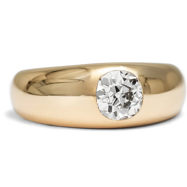 Elegant vintage band ring in gold with 0.95 ct old-cut diamond, 2nd