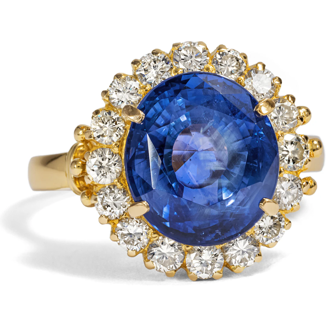Vintage Engagement Ring With Untreated 8.19 ct Sapphire & Diamonds