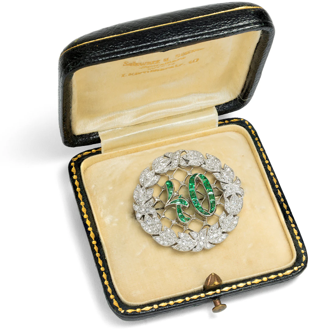 40th Anniversary Brooch with Diamonds and Emeralds, Vienna, c. 1910