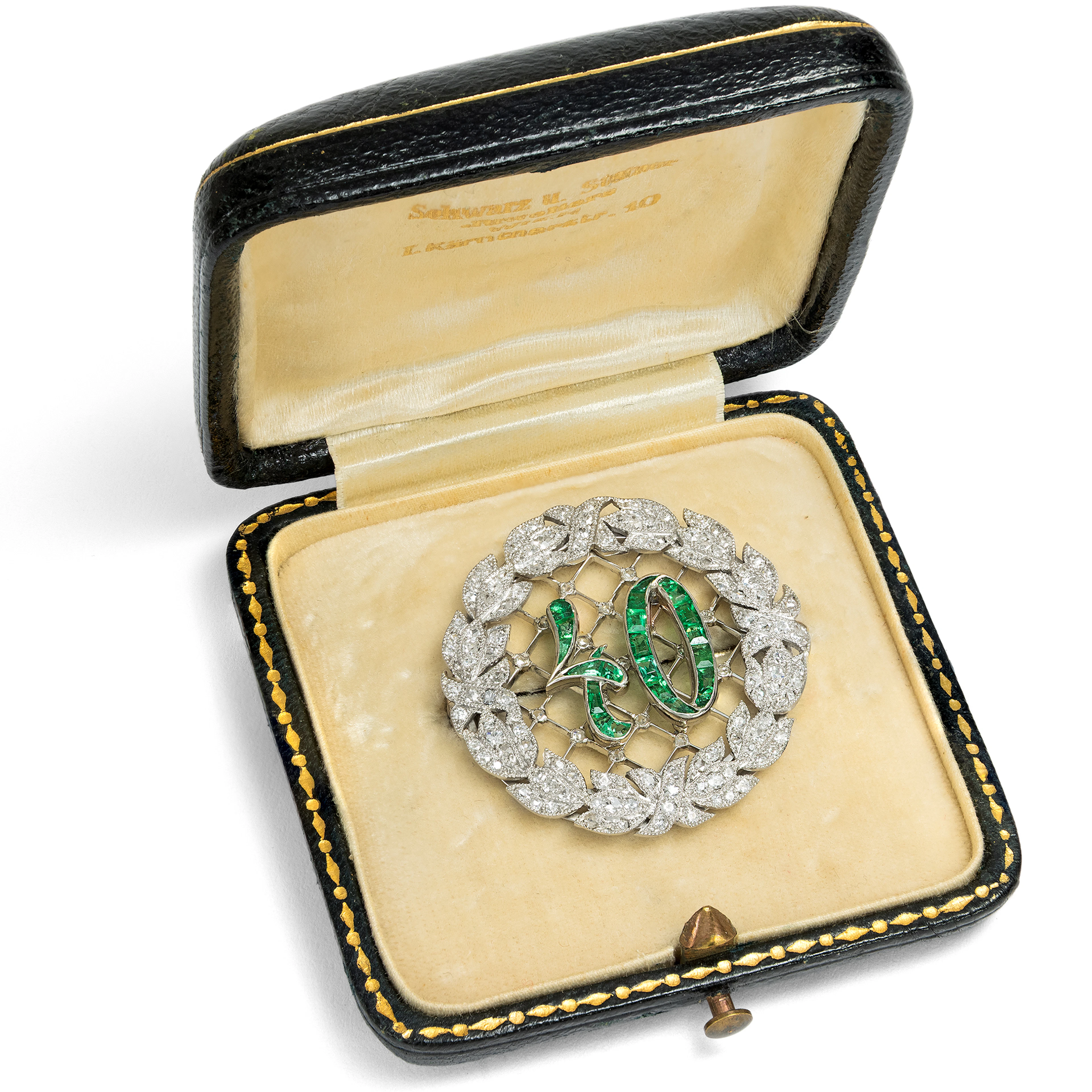 40th Anniversary Brooch with Diamonds and Emeralds, Vienna, c. 1910