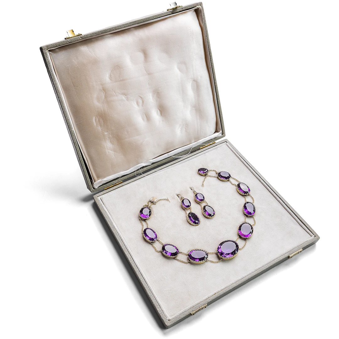 Magnificent Amethyst Gold Rivière with Matching Earrings, c. 1870