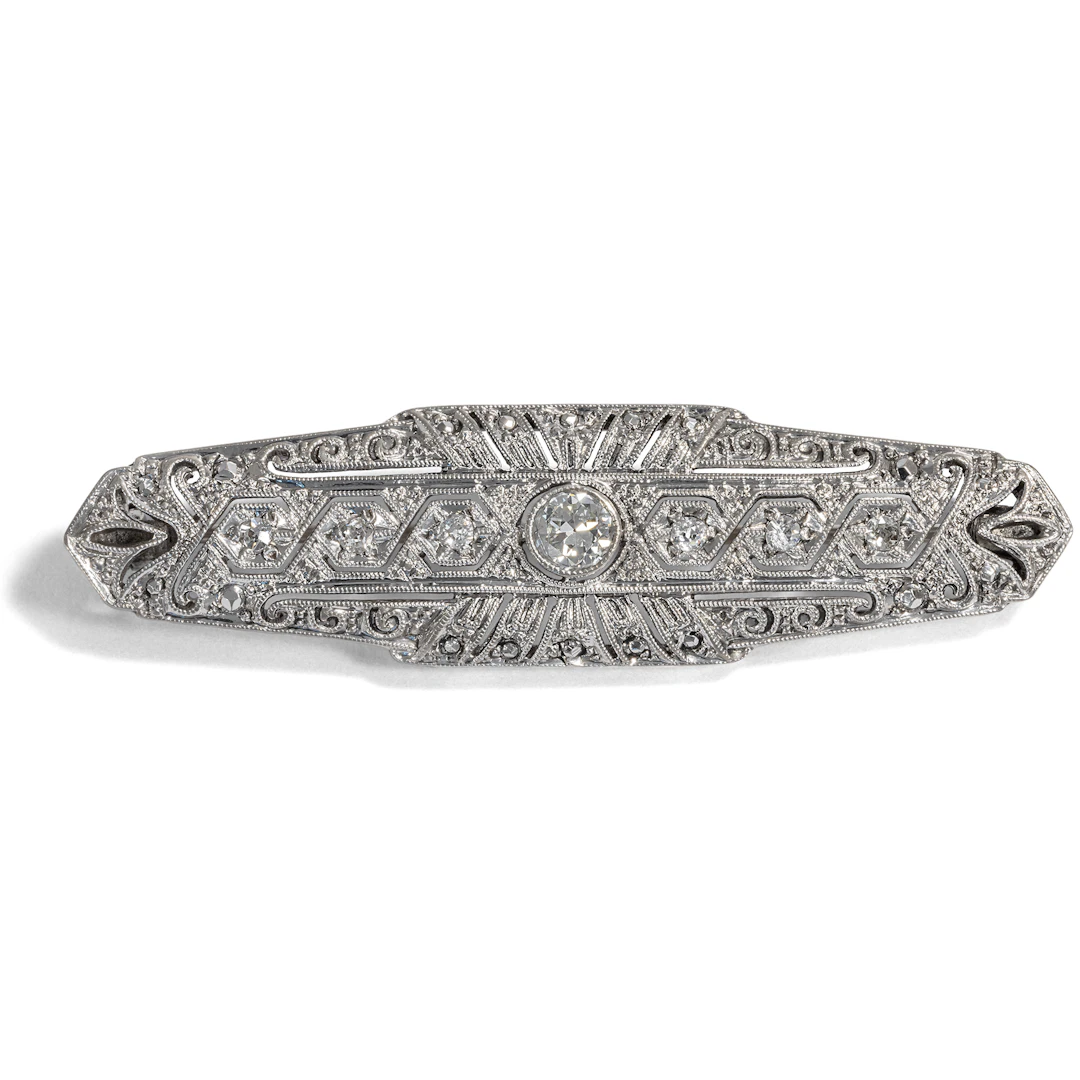 Fine Art Deco Brooch With Diamonds in Rhodium-Plated Silver, c. 1940s