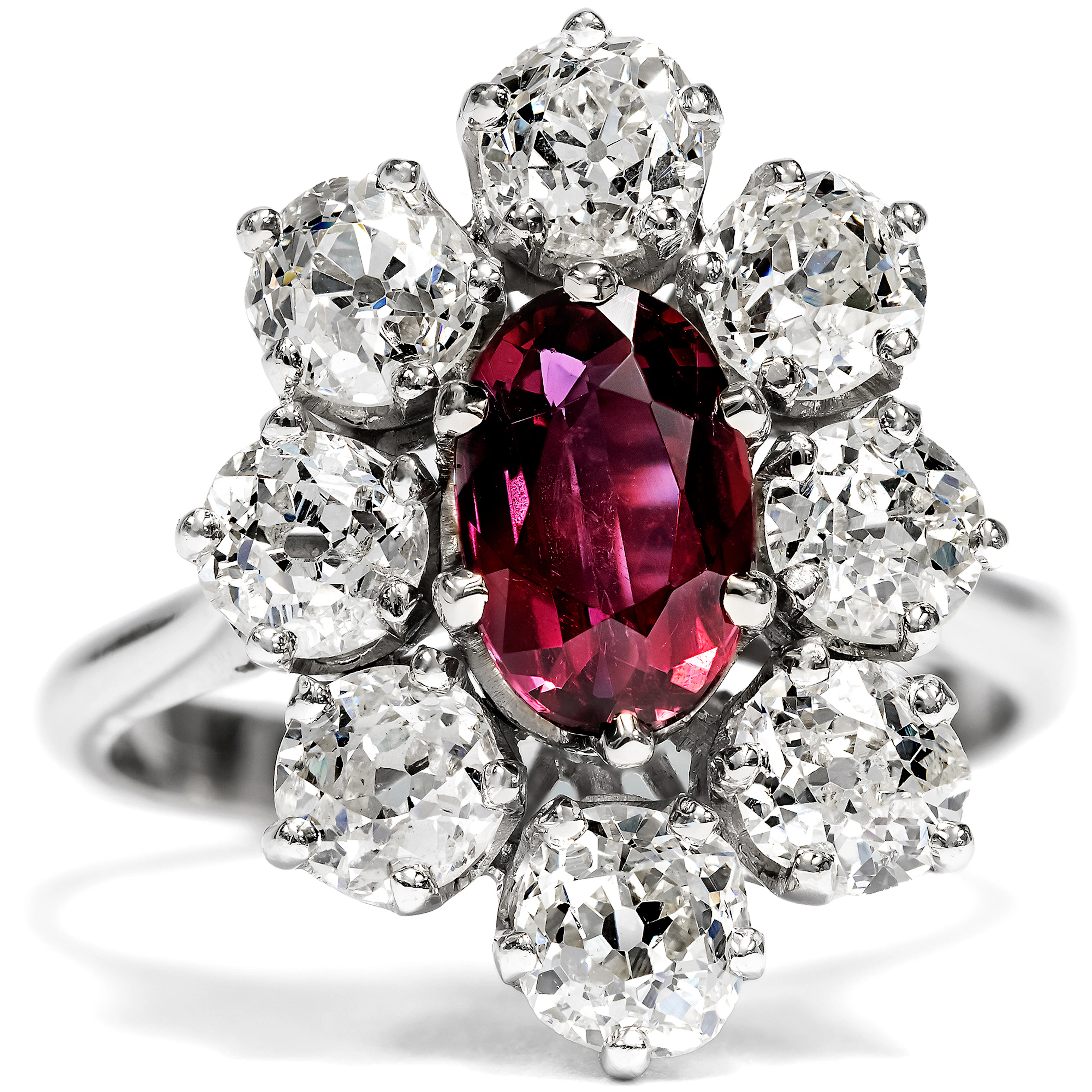 Wonderful Entourage Ring With Ruby & Historic Diamonds, Bordeaux Circa 1975