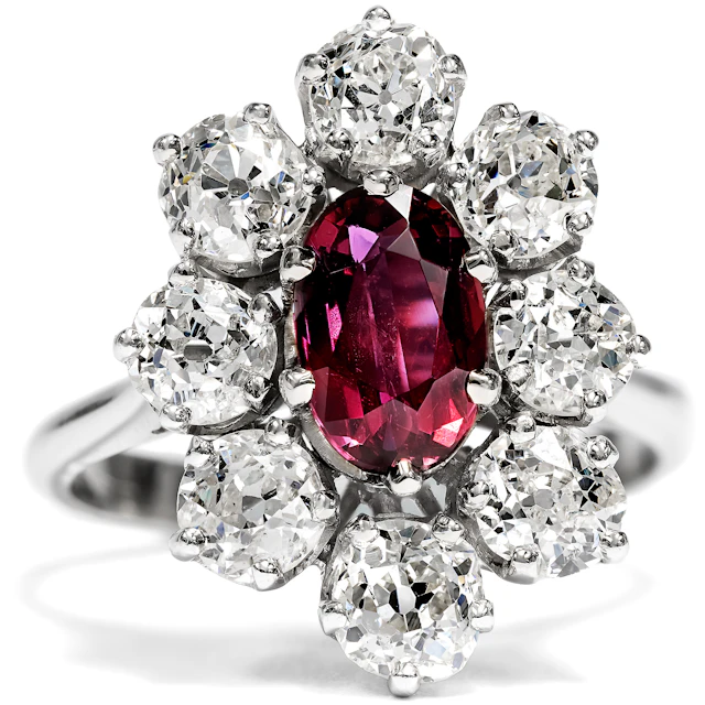Wonderful Entourage Ring With Ruby & Historic Diamonds, Bordeaux Circa 1975