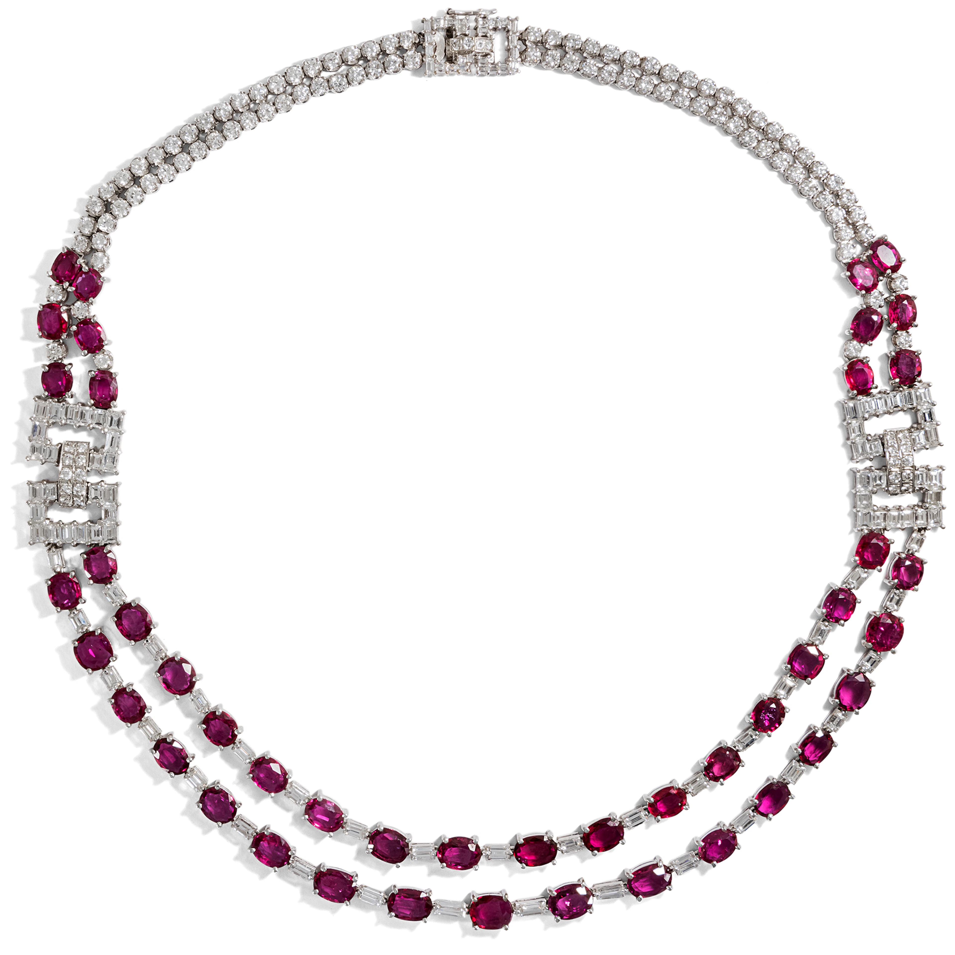 Precious Vintage Necklace With Diamonds & Rubies in White Gold, 1960s