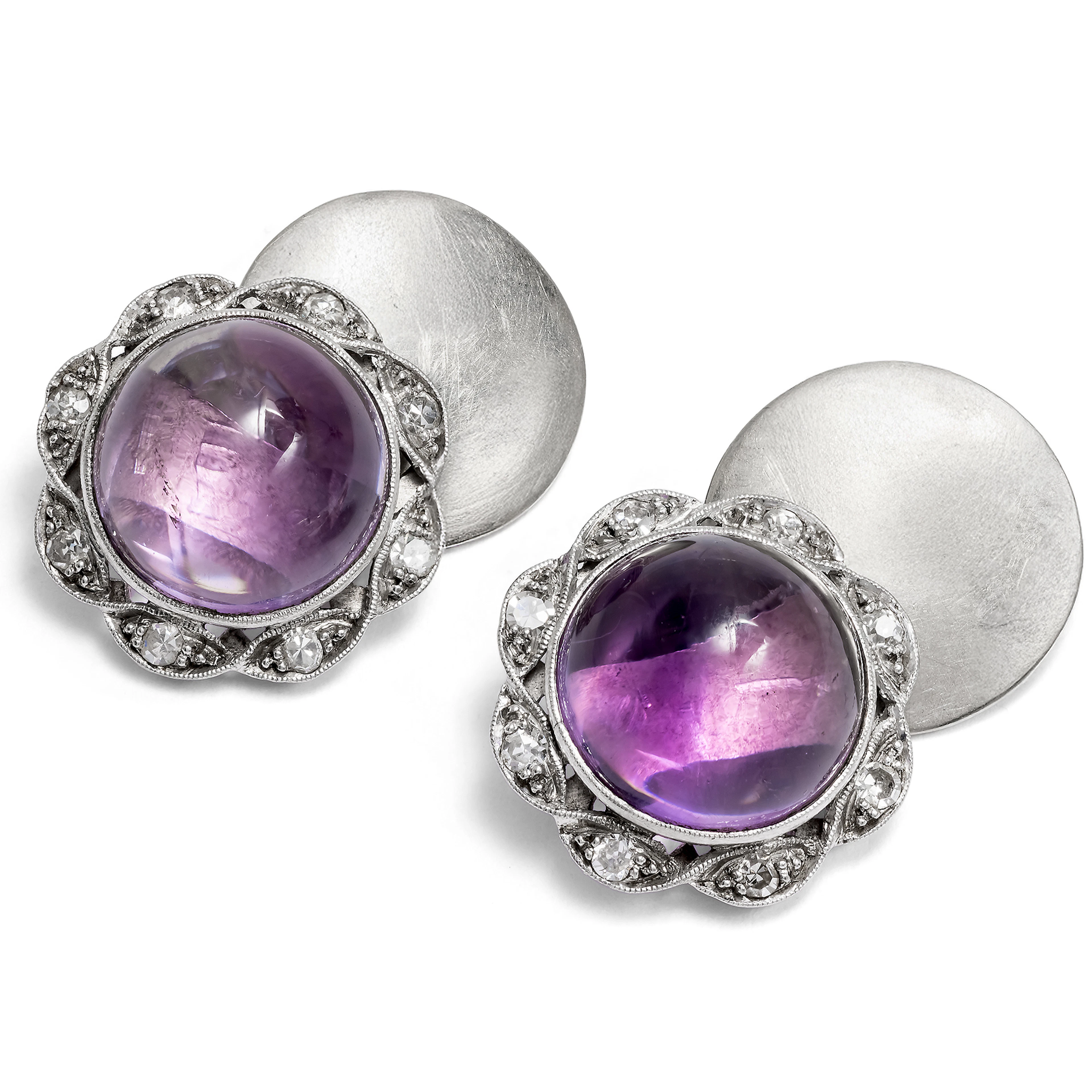 Antique Cufflinks With Amethysts & Diamonds in Platinum, c. 1925