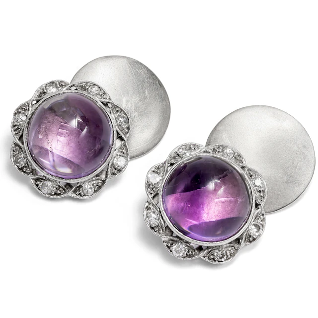 Antique Cufflinks With Amethysts & Diamonds in Platinum, c. 1925