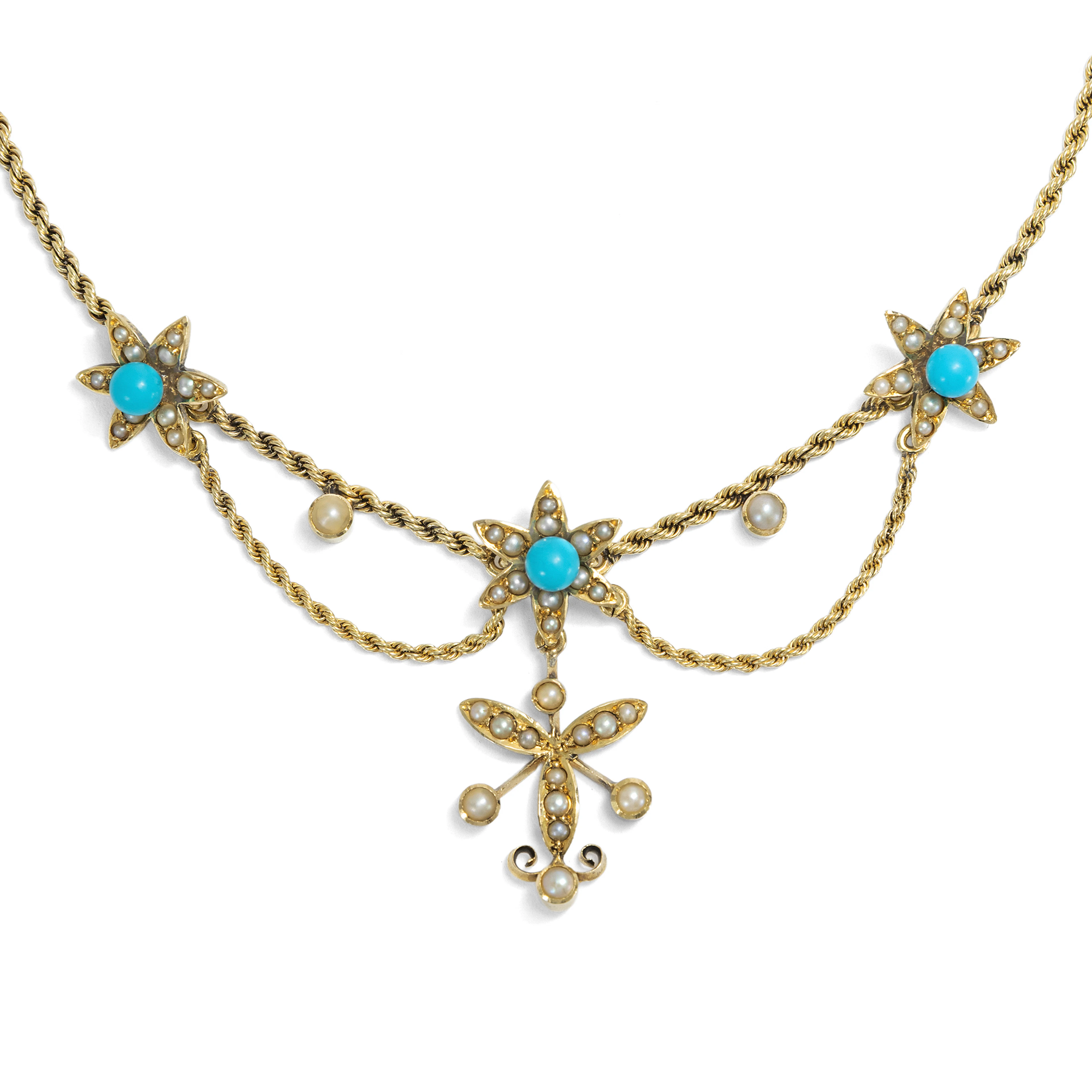 Delicate Necklace with Seed Pearls in Gold, British, c. 1900
