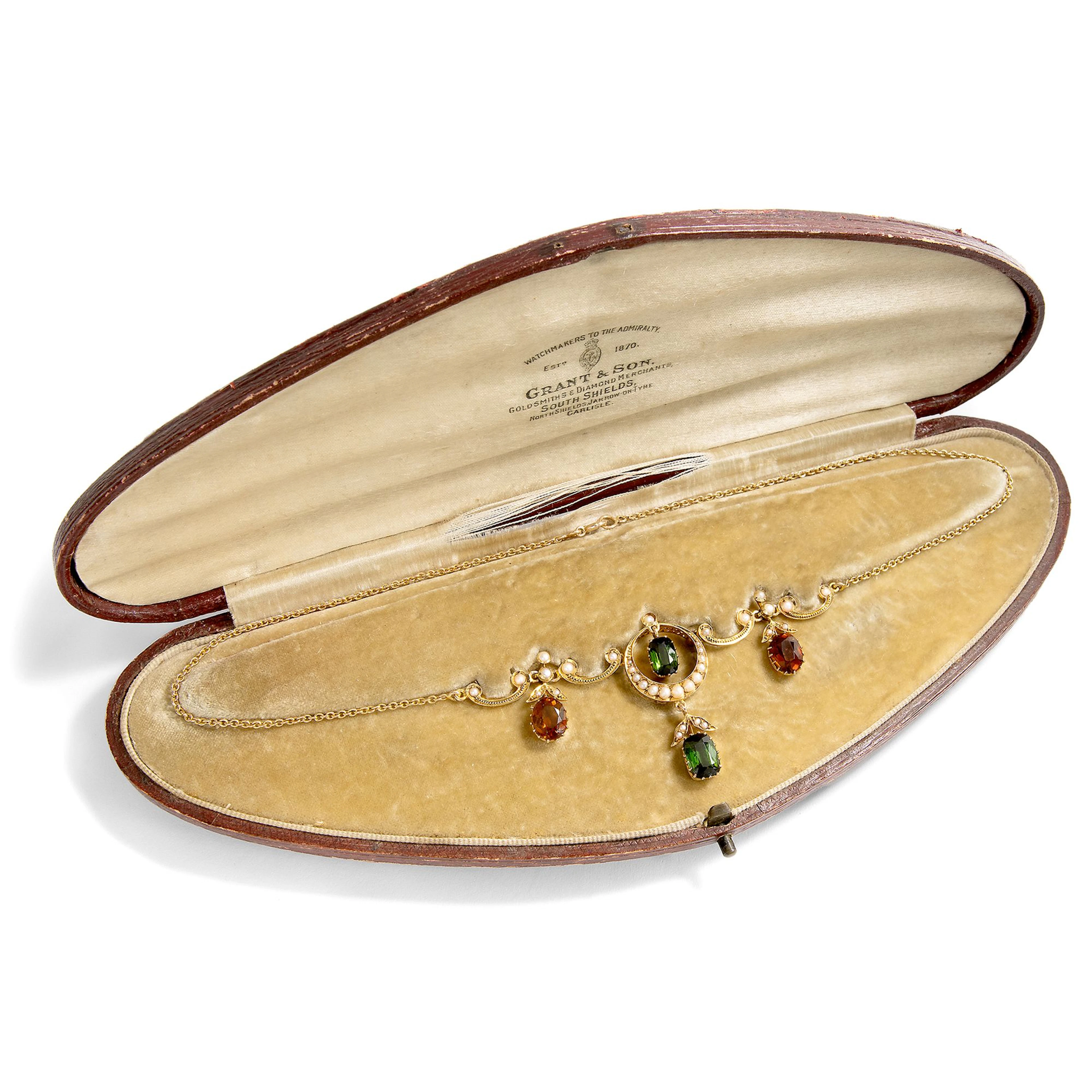 Antique Necklace with Citrines & Green Tourmalines in Gold, British, c. 1900