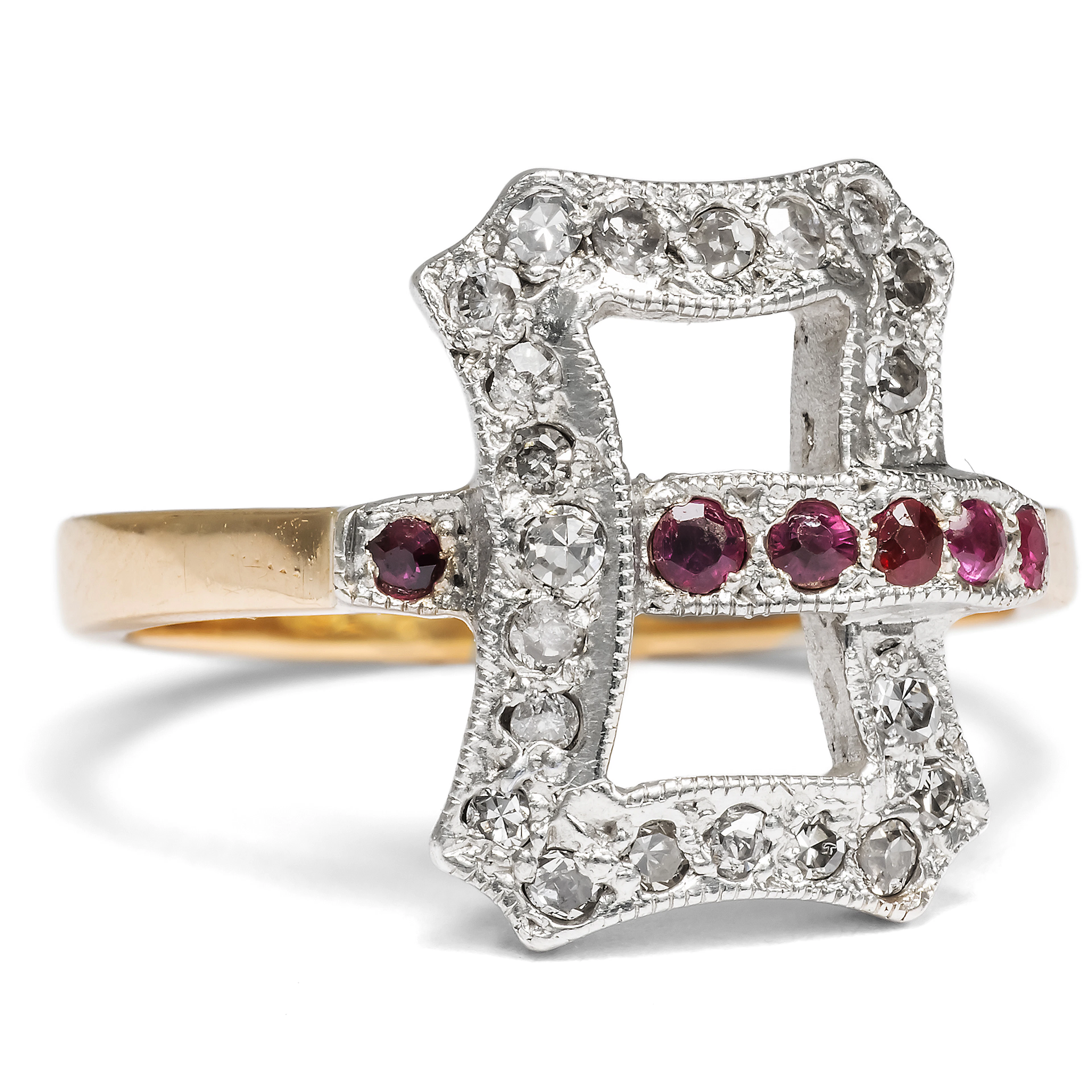 Witty Belt Ring with Rubies & Diamonds in Historical Form, England c. 1980