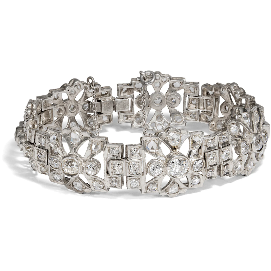 Glamorous Art Deco Silver & 12.73 ct Diamond Bracelet, c. 1940