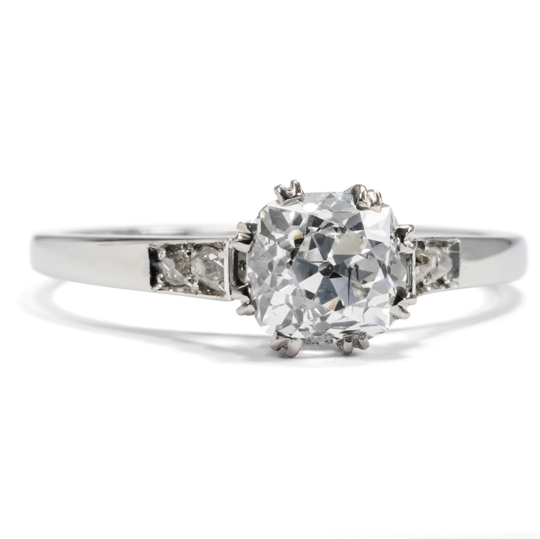 Vintage White Gold Ring with an Antique 1.49 ct Diamond Solitaire, c. 1960