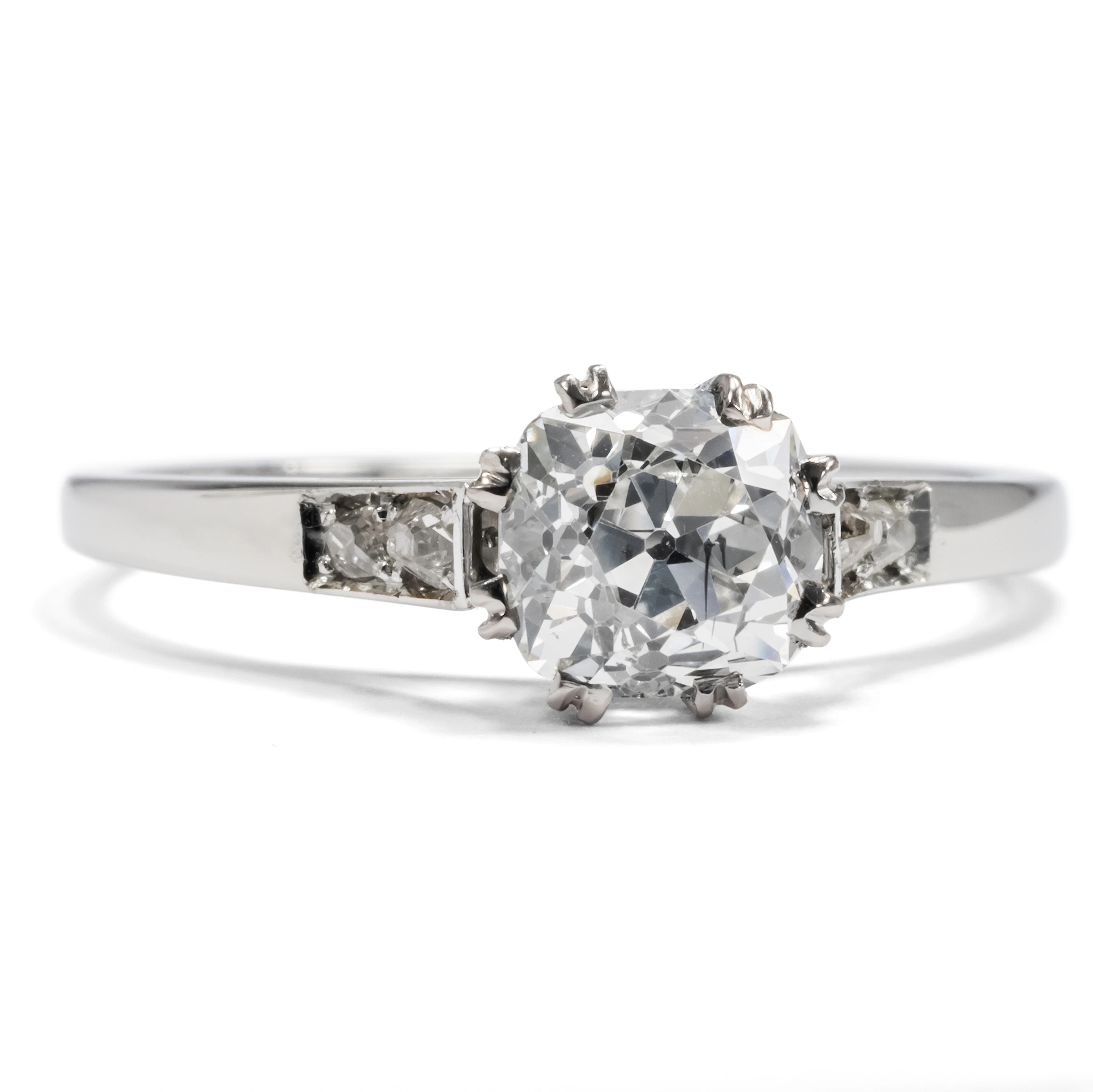 Vintage White Gold Ring with an Antique 1.49 ct Diamond Solitaire, c. 1960